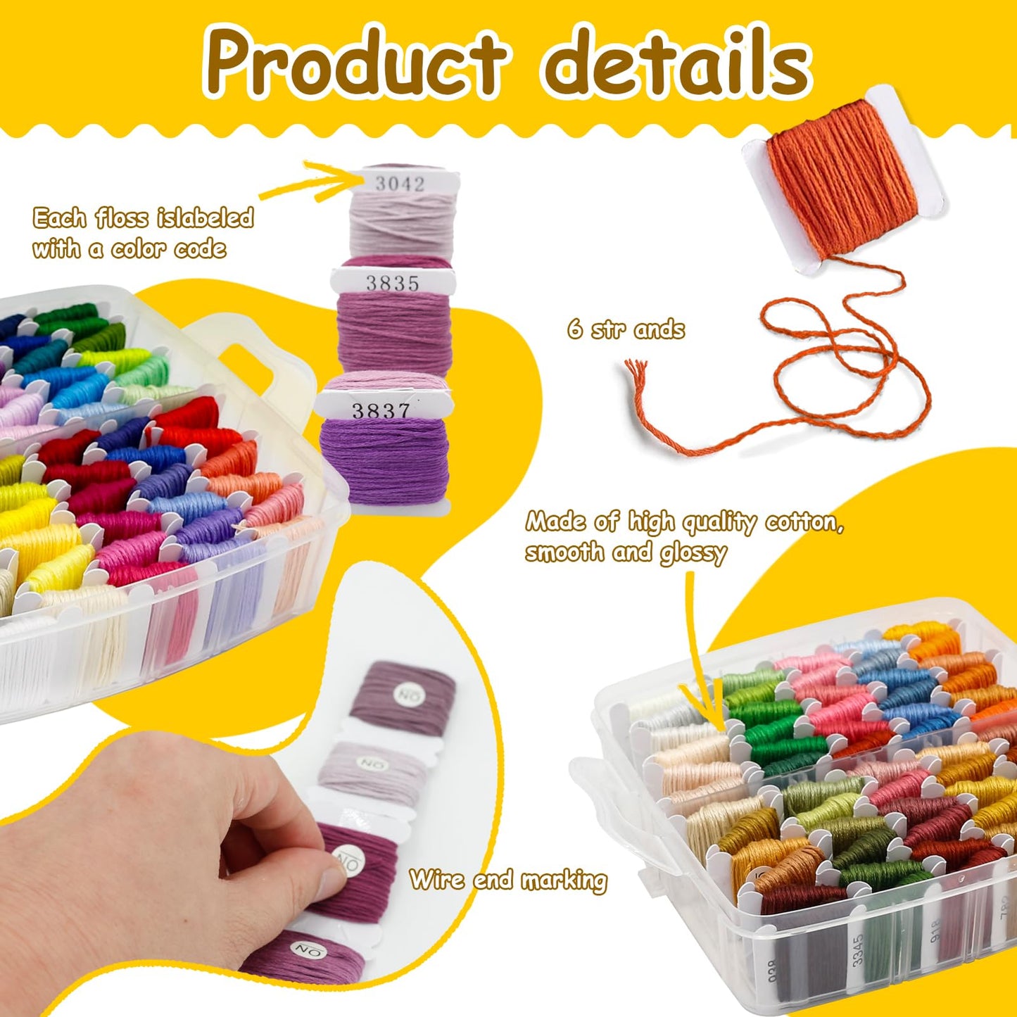 187Pcs Embroidery Floss Polyester Cross-Stitch Thread Kit with Tailoring Tools 150 Colors Friendship Bracelets Floss for Embroideries Sewing Handicraft DIY Project