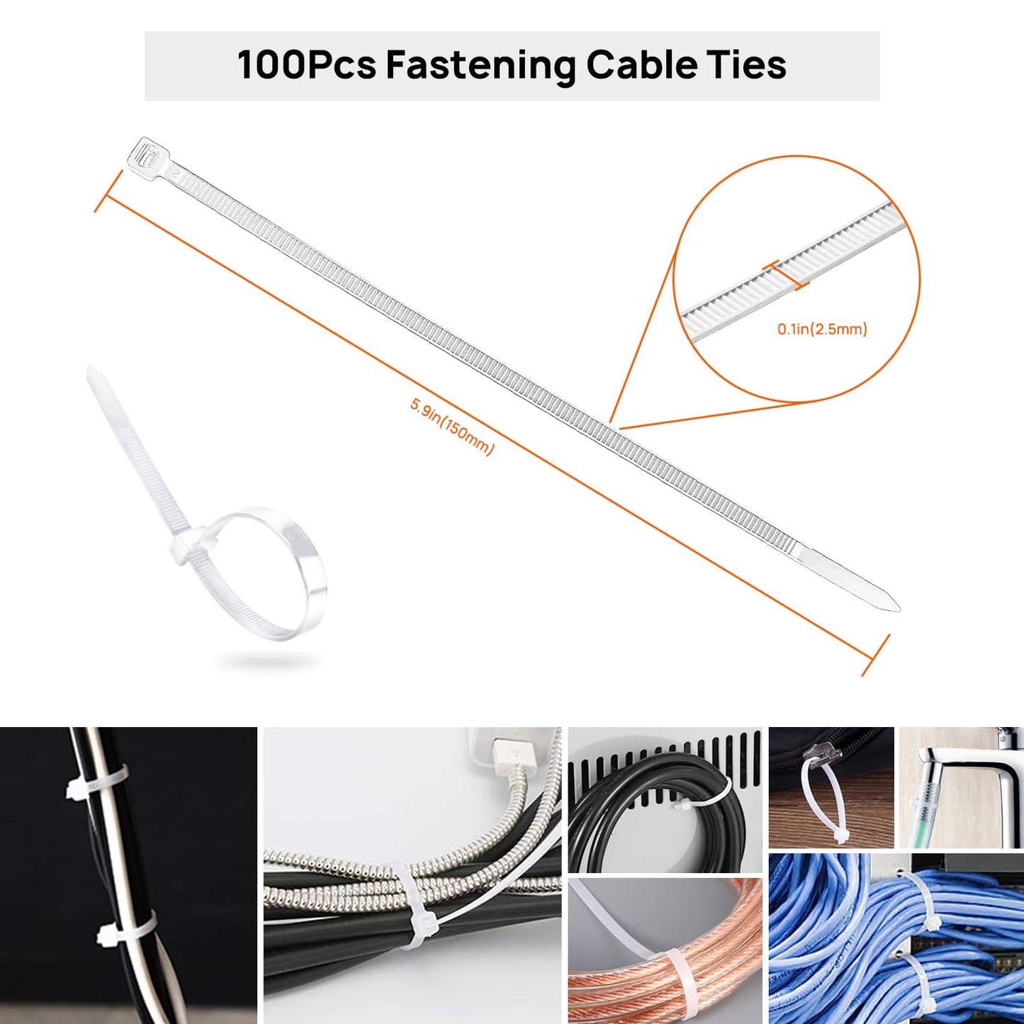 Ditar Cable Management Kit - 4 Cable Sleeve, 28 Self Adhesive Cable Clips, 29 Cord Holders, 10+2 Roll Cable Organizer Straps and 100 Fastening Cable Ties for TV Computer Under Desk (White)