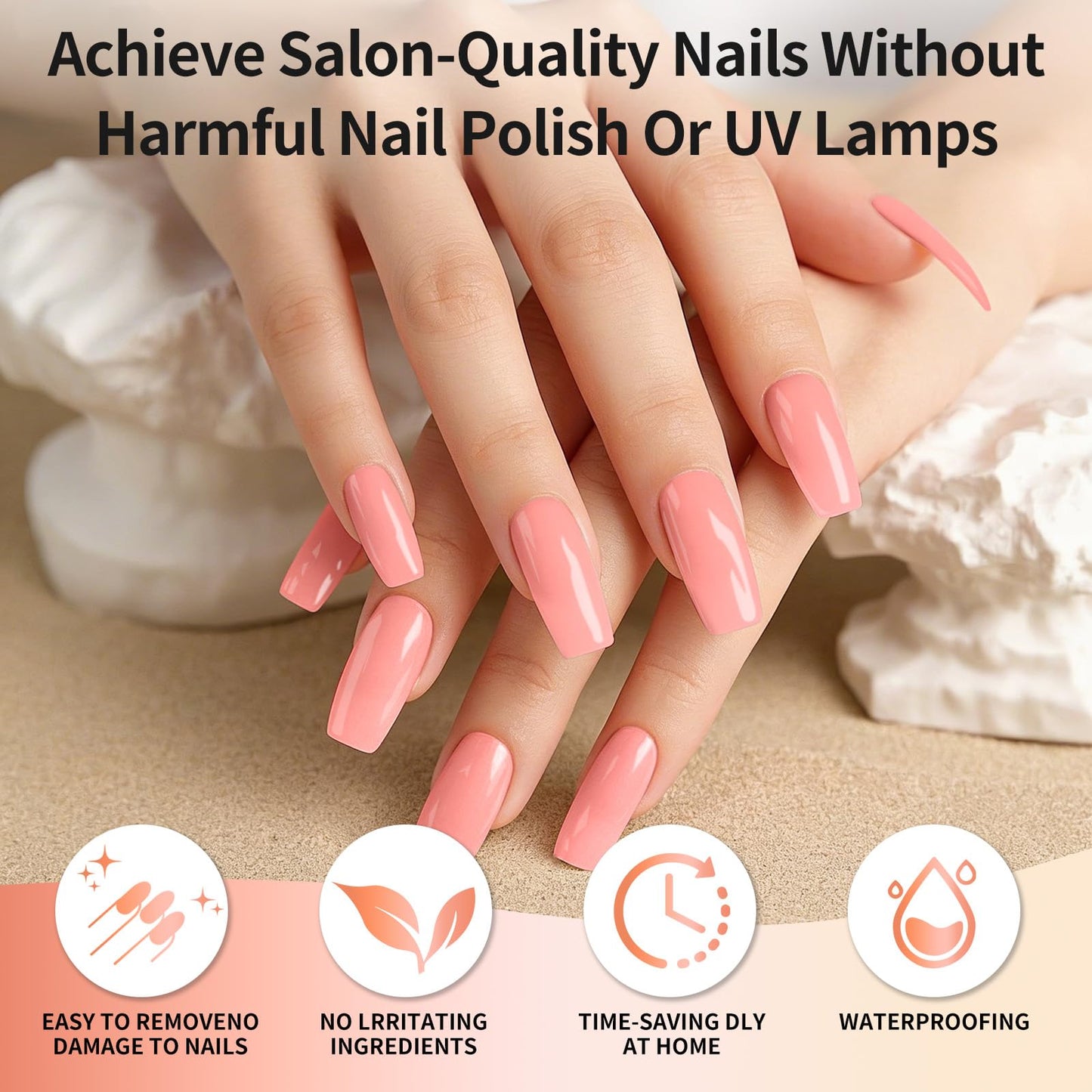 Semi Cured Gel Nail Strips -Bright Pink -Stylish Nail Wraps, No UV Light Needed, Effortless Application & Removal, Salon Quality, Includes 16 Wraps, 1 Prep Pad, Wooden Stick & Nail File