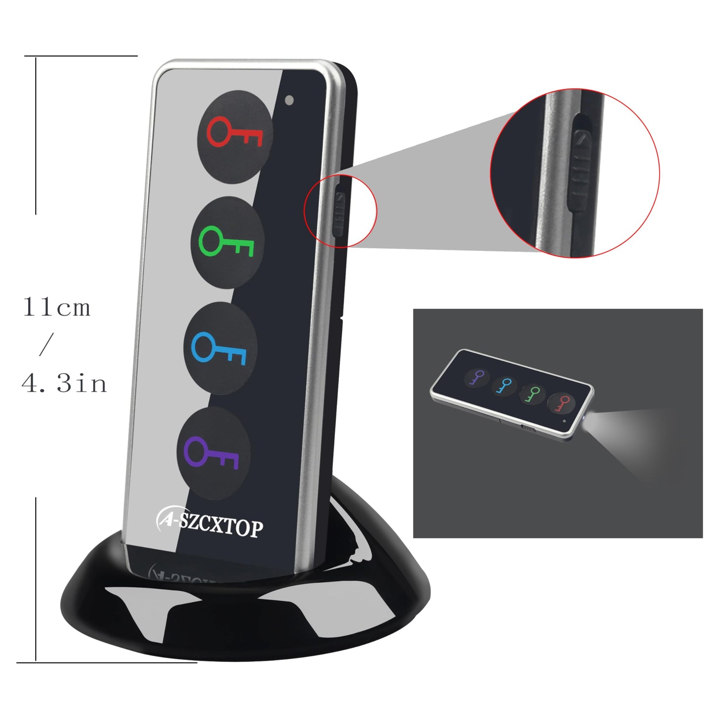 Key Finder Locator, 80dB Wireless Remote Item Tracker, RF Finder for Key, Pet, Luggage, Wallet, Phone, 131ft / 40M Working Range, 1 RF Transmitter & 4 Receivers & Flashlight