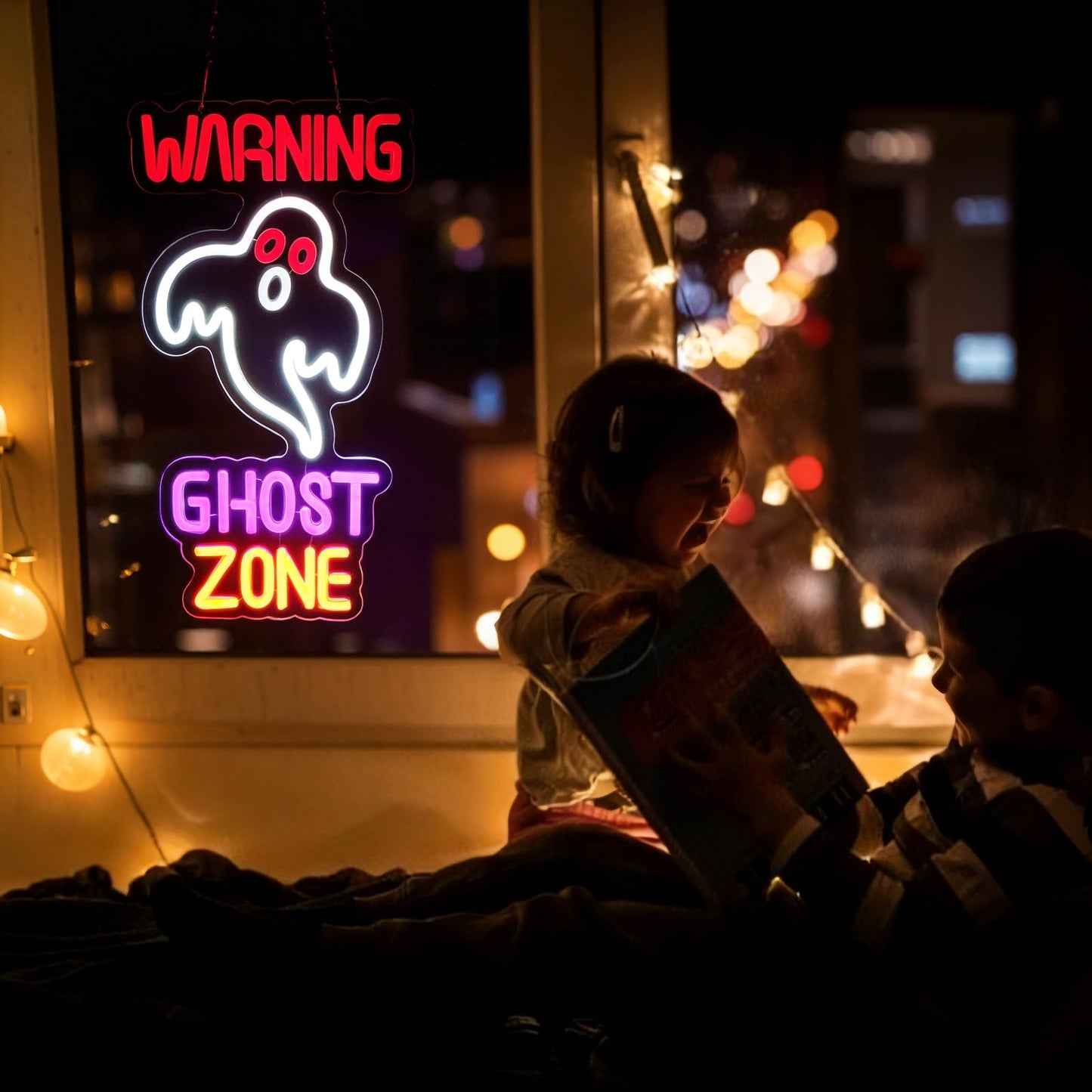 FITNATE Ghost Zone Neon Sign, Dimmable Spooky Haunted Mansion Decor LED Neon Signs, Ghost Neon Light Up Sign for Haunted House Man Cave Bar Party Christmas Decor