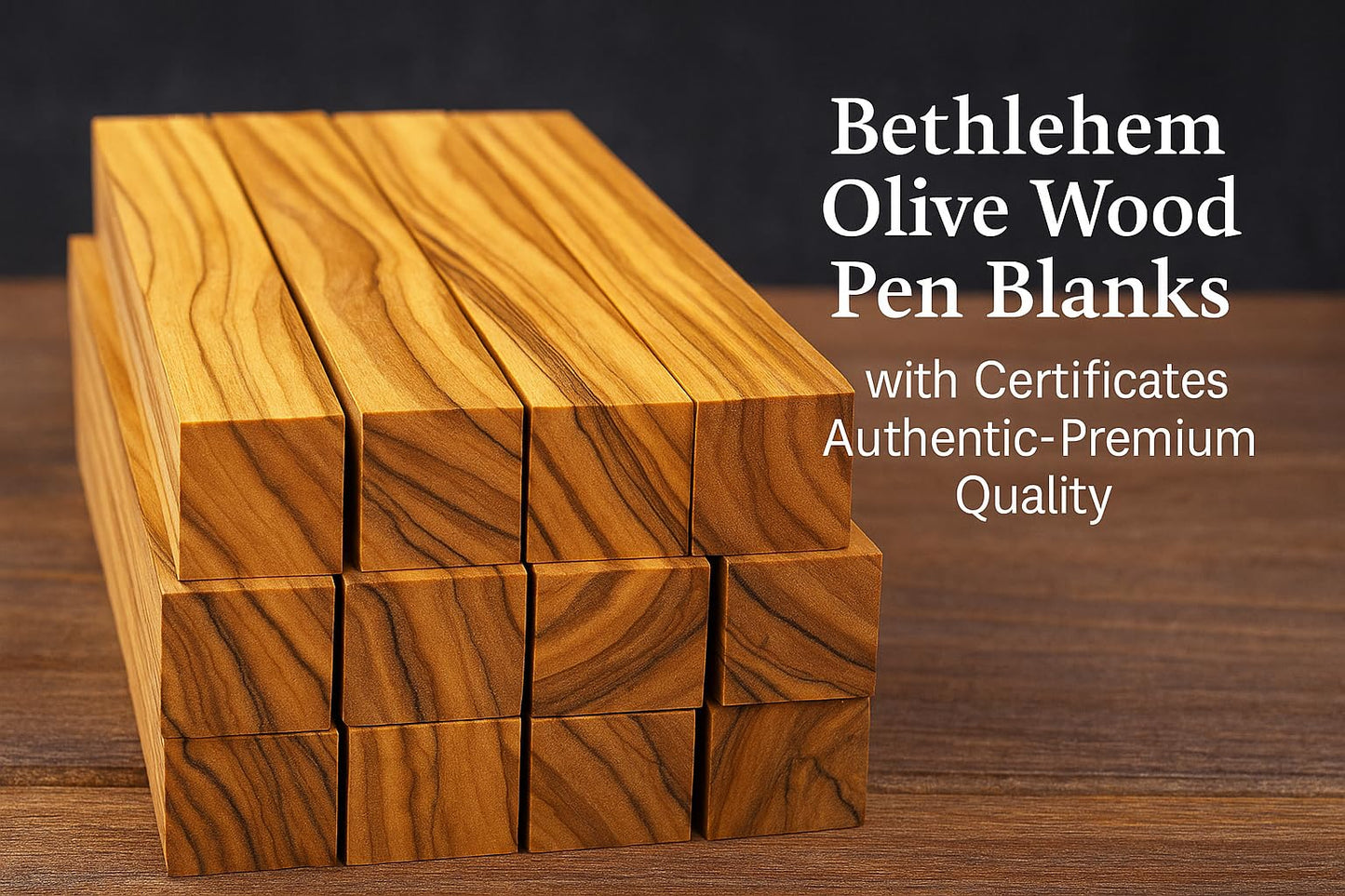 Zuluf 10 Authentic Bethlehem Olive Wood Pen Blanks with Certificates - BLANK104, Exotic Holy Land Wood Turning Blanks, 0.75" x 0.75" x 5" - Ideal for Pen Making, Woodturning, & Carving Projects