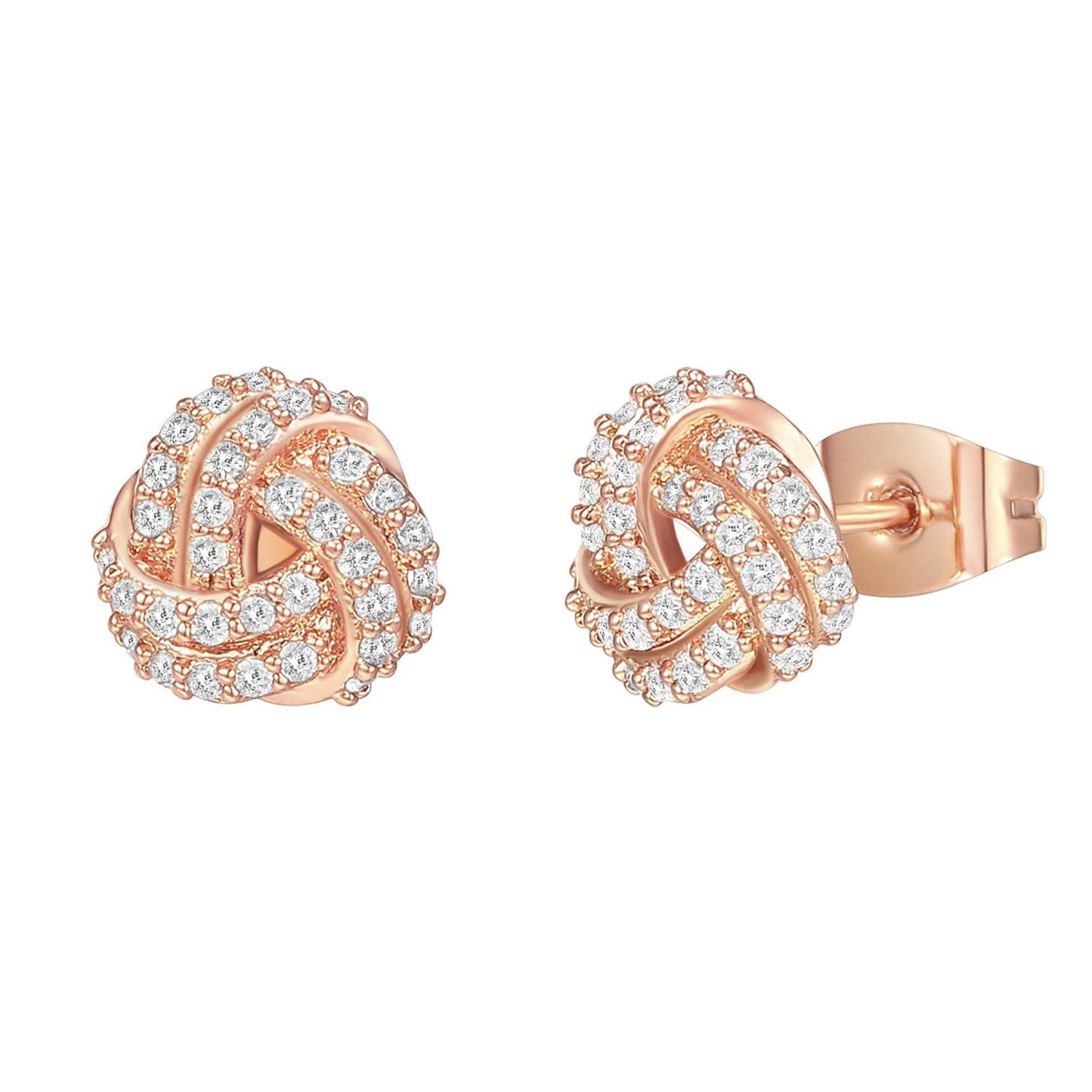 PAVOI 14K Rose Gold Plated 925 Sterling Silver Post Cubic Zirconia Love Knot Stud Earrings for Women - Classic Gold Stud Earrings