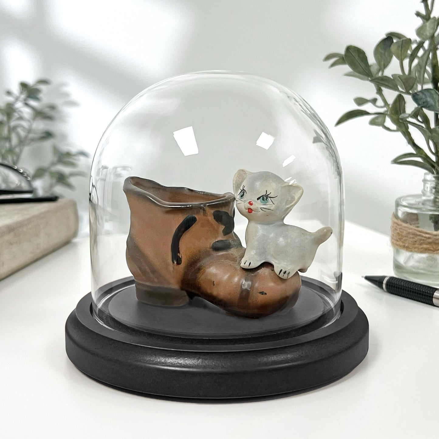 Plymor 4" x 4" Glass Display Dome Cloche (Black MDF Wood Base)