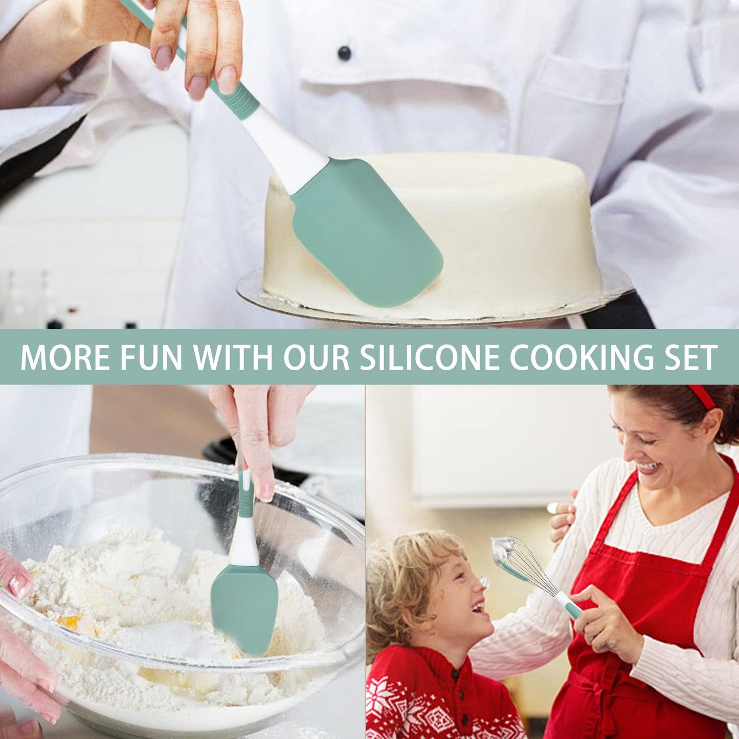 XoYoZo Silicone Kitchen Cooking Utensils Set Heat Resistant, 5 Pcs Silicone Spatula Set for Baking Cooking Mixing, Silicone Cooking Utensils Set for Nonstick Cookware, Dishwasher Safe (Green), Medium
