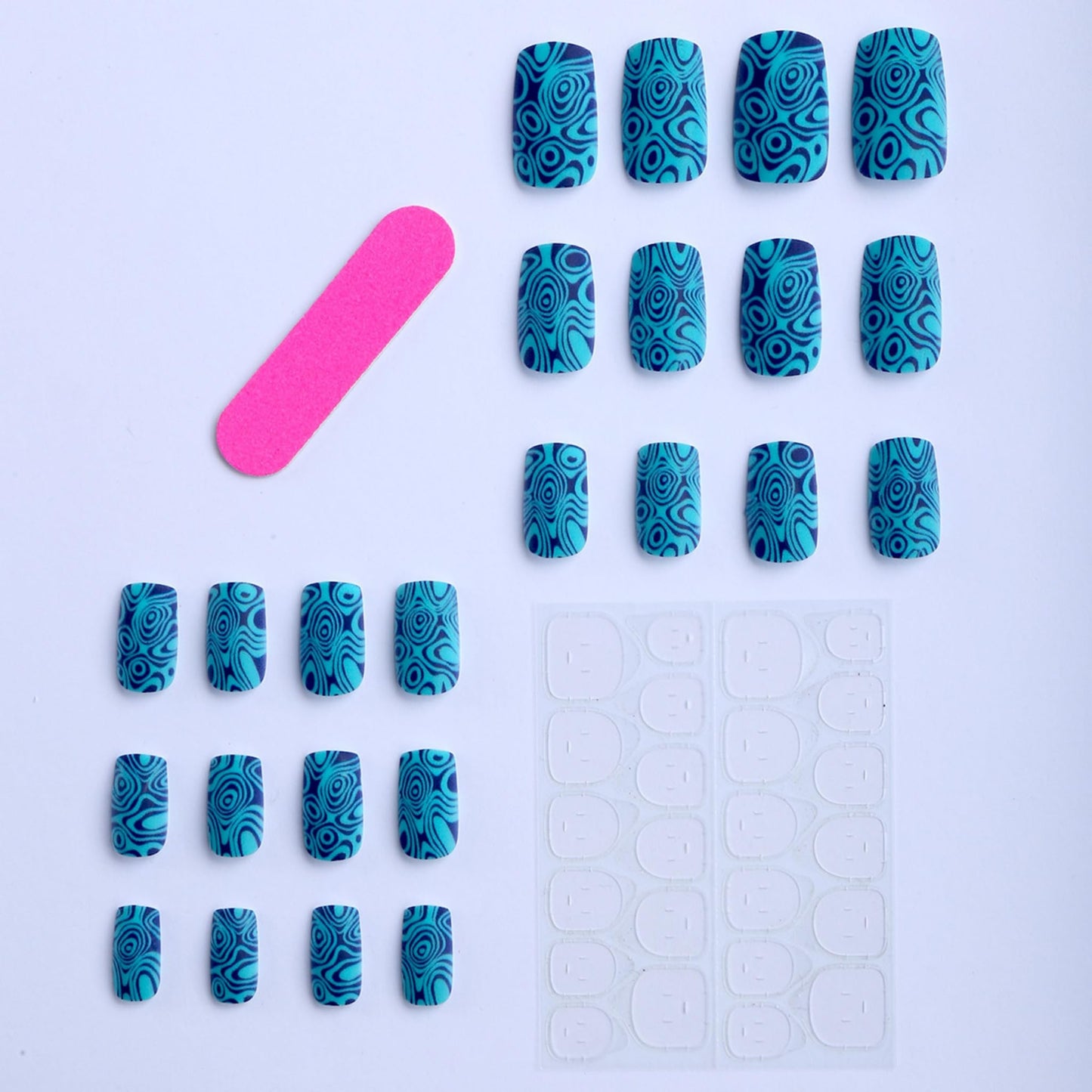 Medium Press on Nails Square Fake Nails Acrylic Nail Press Ons Seeneey Vintage Teal Swirl Design Waterproof Matte Stick on Nail for Women 24pcs