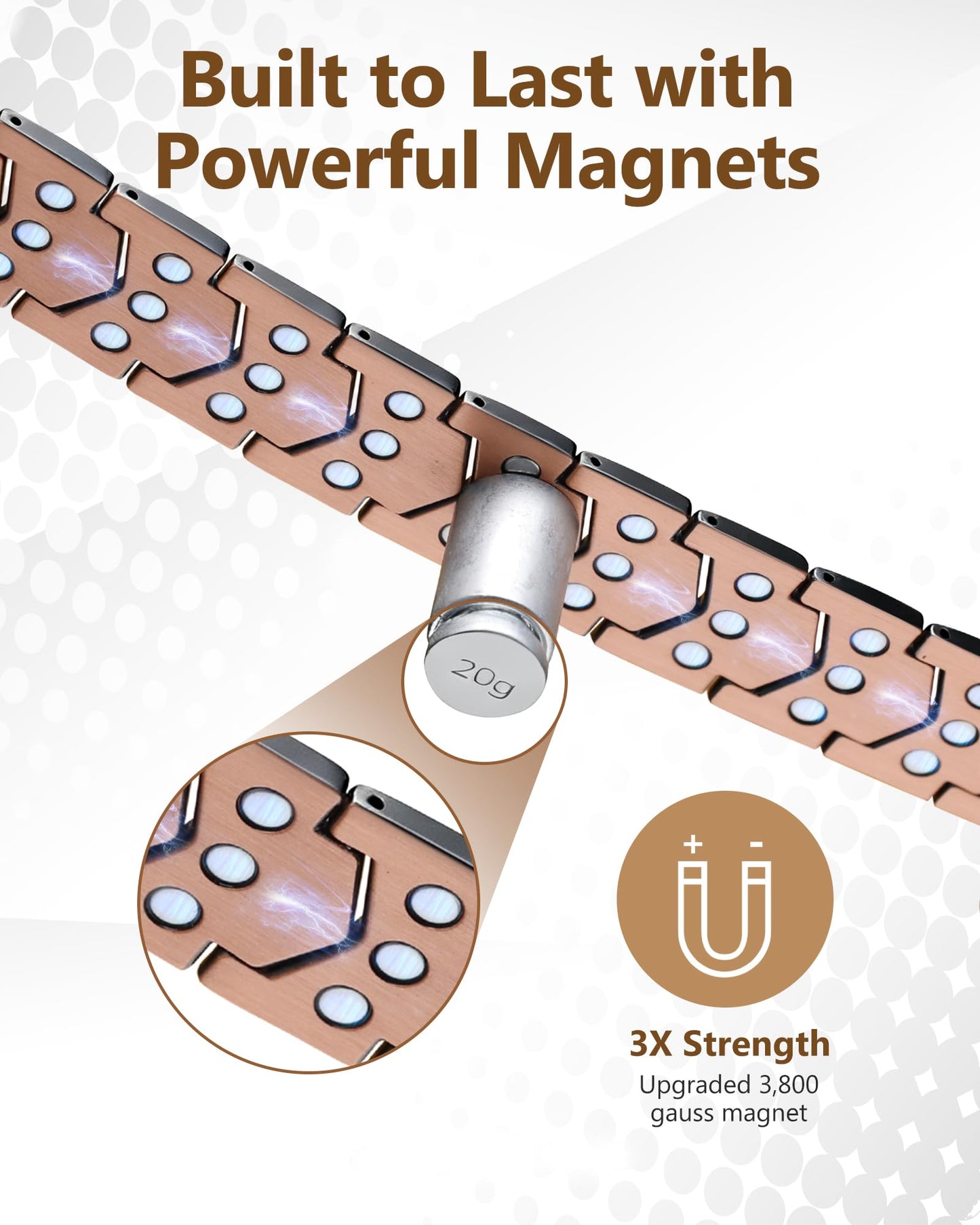 Feraco Copper Bracelet for Men 3X Strength,Magnetic Therapy Bracelet Copper Jewelry with Powerful 3800 Gauss Magnets,Cooper Bracelet for Man,Premium Fold-Over Clasp(Black)