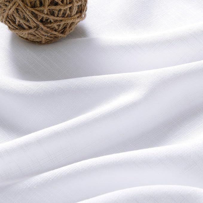 Snow White Linen Curtains 63 Inch Length for Living Room Light Filtering Semi Sheer Curtain Back Tab Luxury Neutral Coastal Modern Farmhouse Decor Drapes for Bedroom Dinner Room 52x63, 2 Panels