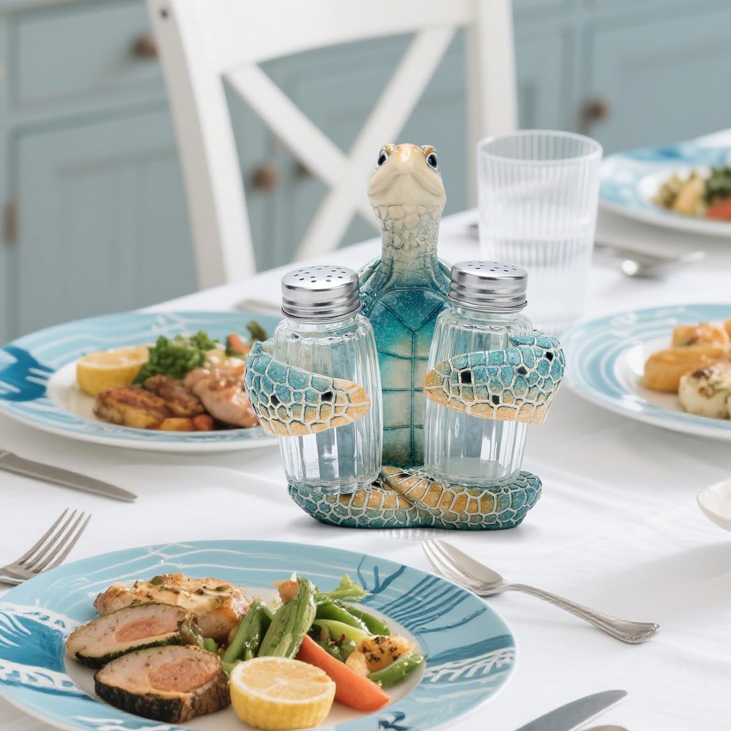 Hodao Sea Turtle With Salt and Pepper Shaker Figurines Decorations Turtle Set with Holder Figurine for Beach Bar or Tropical Kitchen Decor Turtle Table Decorations For Home Gifts (Turtle)