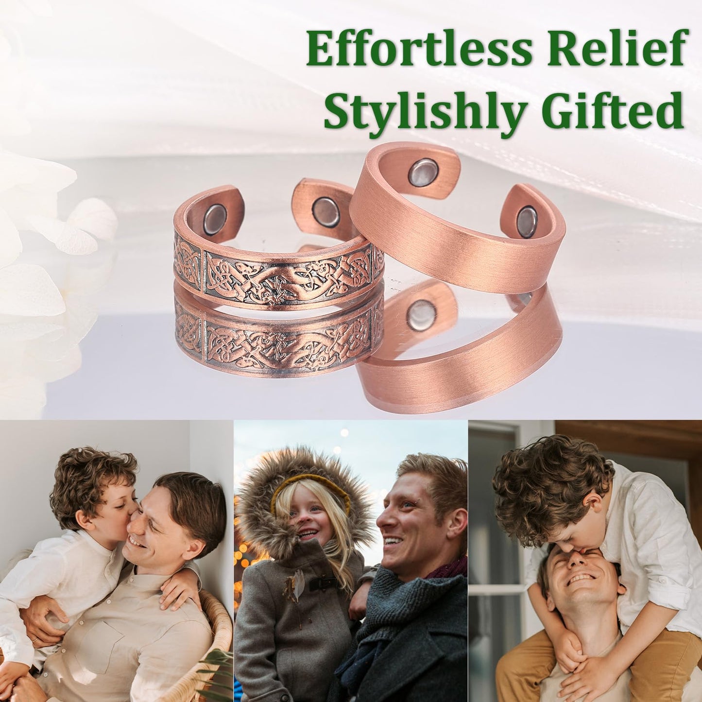 Fashtour 2pcs Copper Magnetic for Men, 99.99% Solid Pure Copper, 3500 Gauss #9, Classic Retro Style, Adjustable Cuff