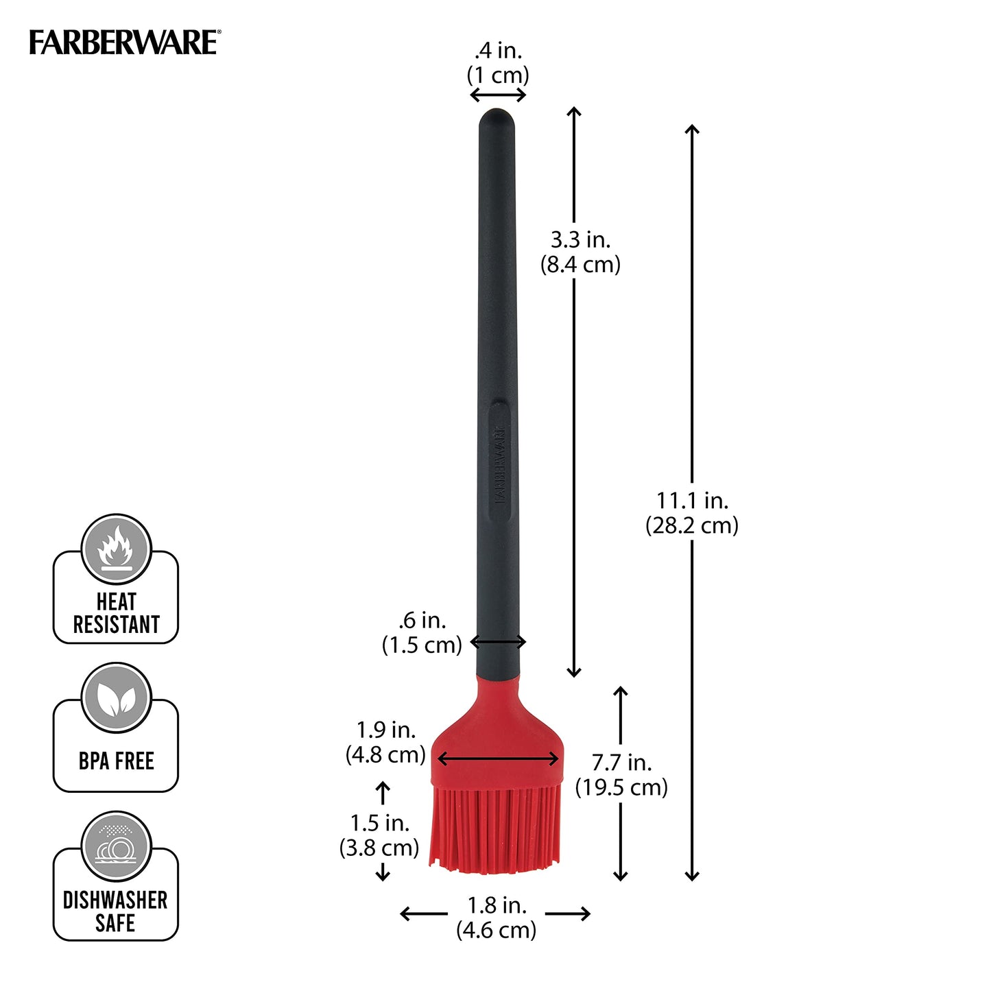 Farberware Barbecue Silicone and Plastic Basting Brush, 11.1-Inch, Red and Black