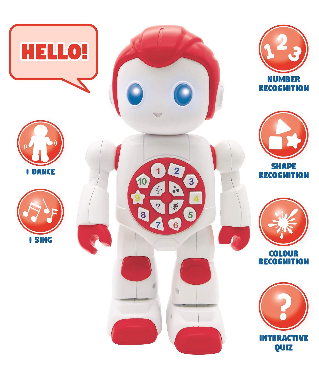 LEXiBOOK Powerman First Smart Interactive Toy Learning Robot Toy for Kids Dancing Plays Music Quiz Numbers Shapes Colors Boy Girl Robot Junior Red/White - ROB15EN