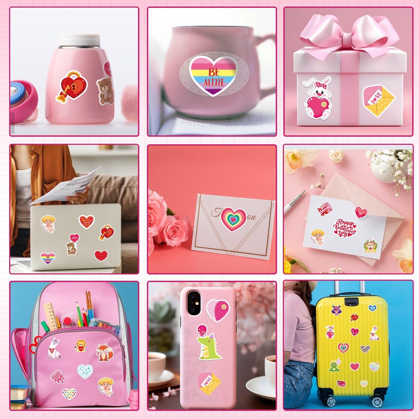 MARFOREVER 200 Pcs Valentines Stickers, Love Heart Stickers Valentine's Day Sticker Bulk Vinyl Water-Repellent for Water Bottle Wedding Laptop Scrapbooking DIY Crafts Decorations