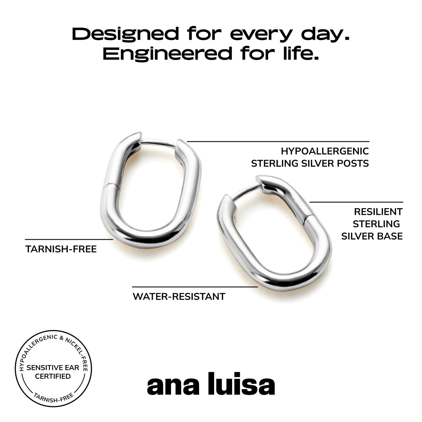 Ana Luisa Rectangle Hoop Earrings - Sterling Silver Base With 14K Gold & Silver Rhodium Plating - Chic, Dainty Mixed Metal Huggie Hoops - Hypoallergenic, Tarnish-Free, and Water-Resistant Hoops