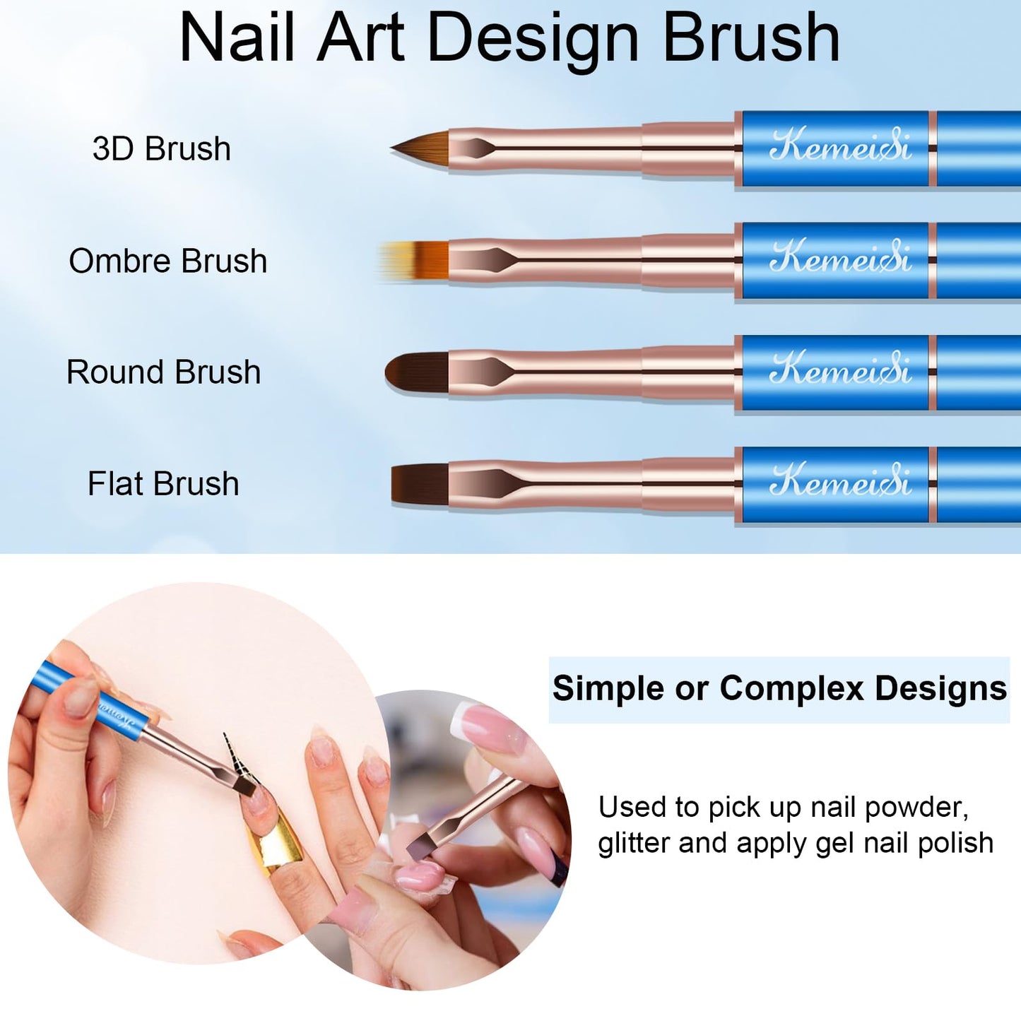KEMEISI Nail Art Brush Set, 9PCS Double-Ended Acrylic Liner Brush Dotting Pen for Gel Polish, Nail Design Tools for Professional Manicure DIY Home Salon