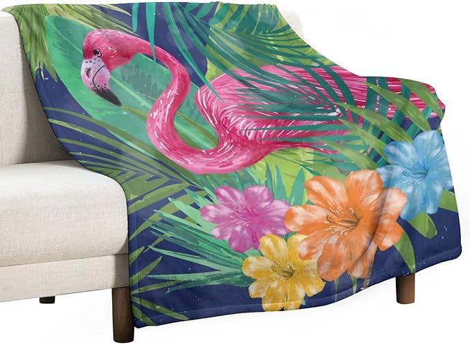 Flamingo Blanket Gifts - 30 x 40 Inches Funny Flamingo Throw - Green Soft Fuzzy Plush Blankets for Work