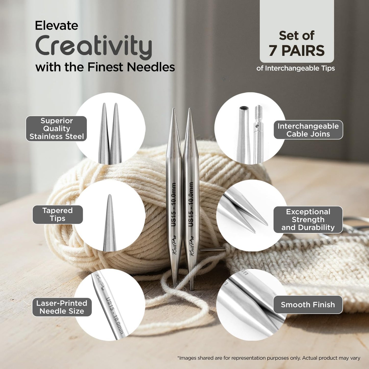 KnitPro Stelo Midi Normal Interchangeable Needle Set 5" (13cm) | 7 US Sizes (2.5 to 8)