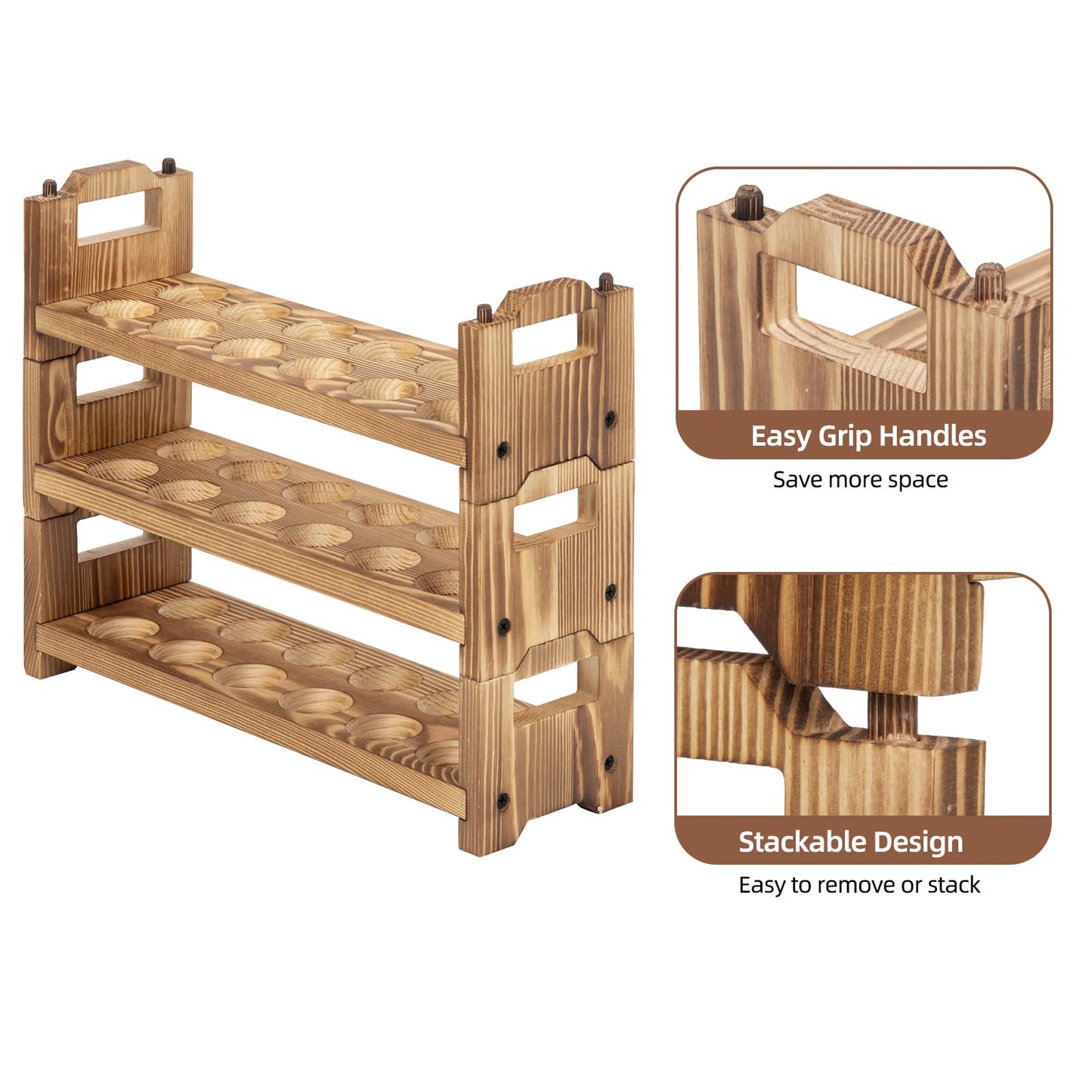 storenization Egg Holder Countertop, 3-tire Solid Wooden Egg Holder, Stackable Egg Storage Easter Basket Holding Up to 36 Fresh Eggs, Chicken, Duck Eggs - Unfinished