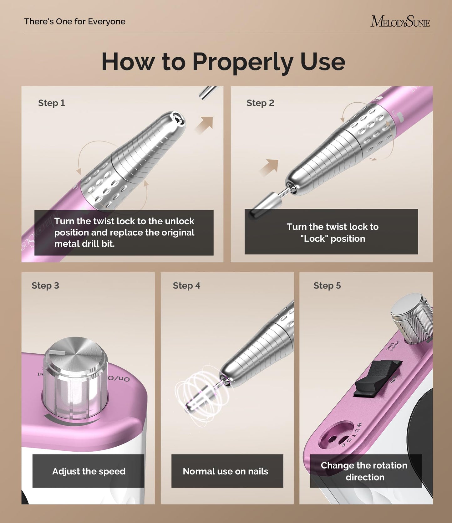 MelodySusie Professional Clip-On High-Efficiency Nail Drill,MM400D 35000RPM Rechargeable E-File with Gem-Cut Design and Lightweight Handpiece for All Manicure Shaping, Gel Removal & Salon Use