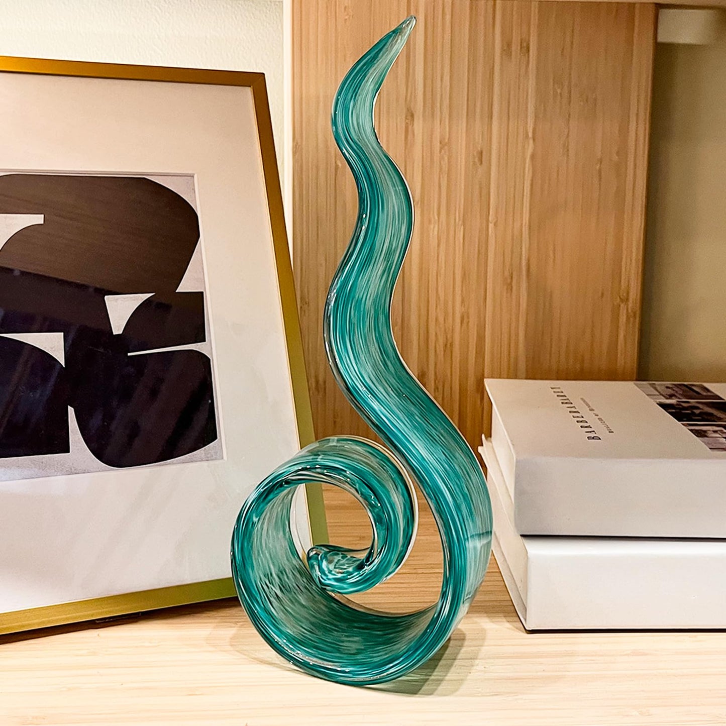 11.4" Tall Hand-Blown Glass Sculpture Murano-Style Sculpture Art Ornament Statue Figurines Home Decor Accent Piece Coastal Ocean Nautical Home Decor,Shelf,TV Stand,Tabletop Centerpieces,Wonderful Gift