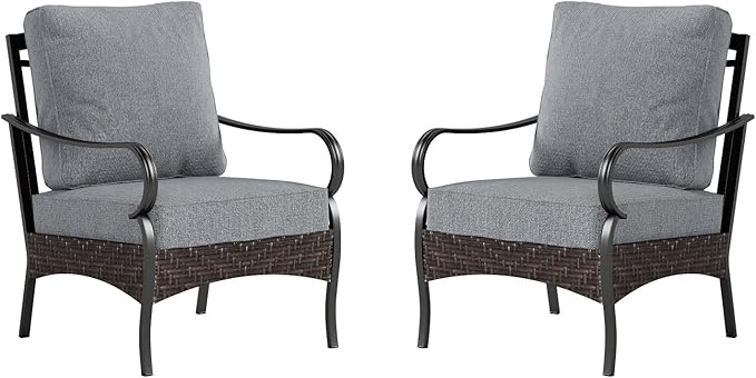 Sophia & William Extra Large Outdoor Patio Sofa Chairs Set 2 PCS Heavy-Duty Porch Furniture with High Back & Deep Seating Area, 5.5" Thicken Cushions for Deck, Lawn, Outside (Grey)