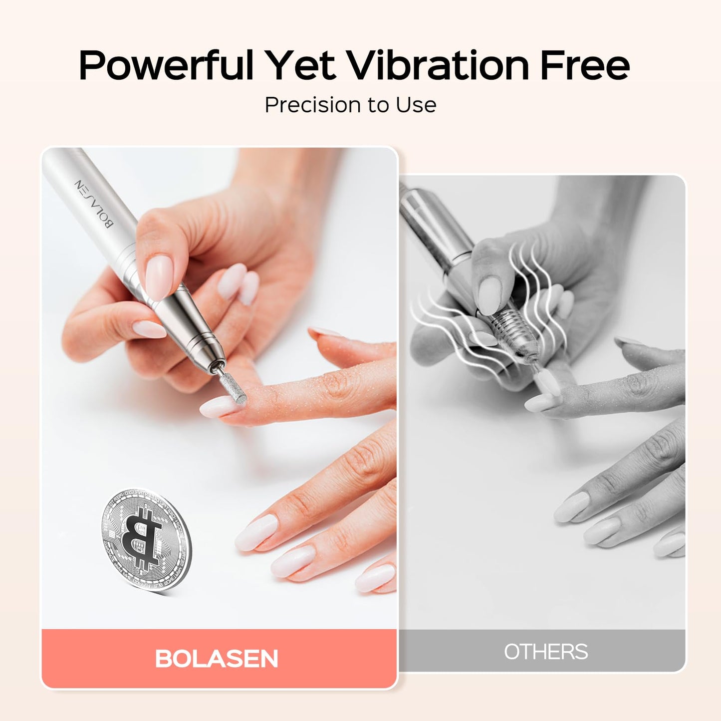 Professional Cordless Nail Drill 40000RPM Brushless - 7800mAh Rechargeable Electric Nail File for Acrylic Gel Nails, Fast Removal, Auto Start-Stop, Salon Use - BOLASEN HaloDrill 10