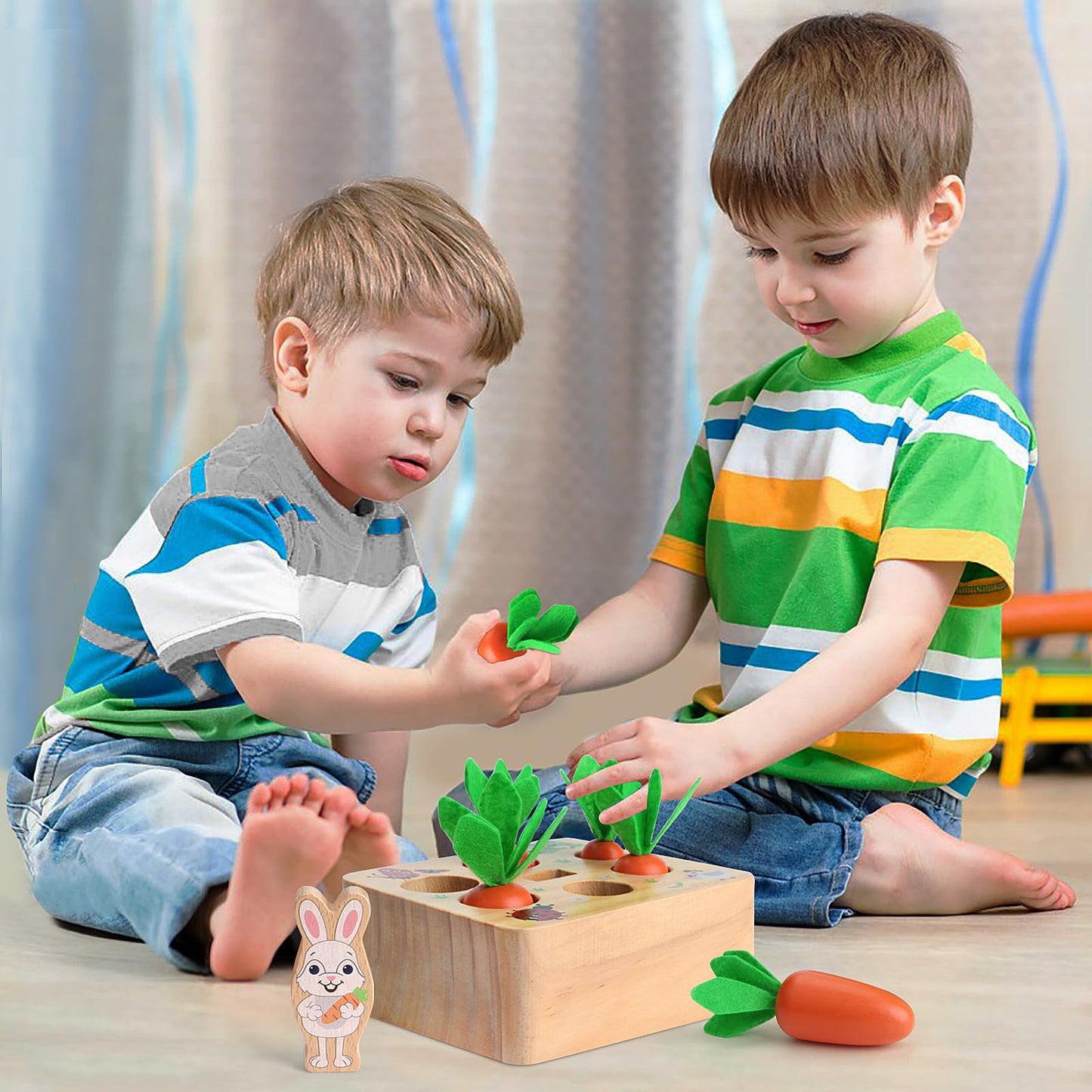 SKYFIELD Carrot Harvest Game Wooden Shape Sorting Puzzle for Baby Boys and Girls 1-3 Years, Montessori Gift Toy with 7 Sizes Carrots