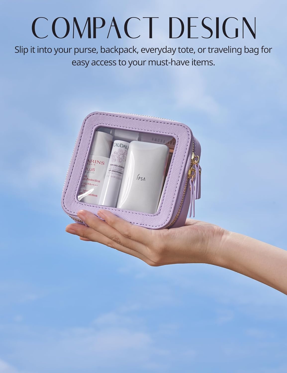 Popvibe Clear Makeup Bag Travel Cosmetic Case Transparent Toiletry Bag with Zipper, Portable Make Up Organizer Traveling Compact Car Bag for Essentials