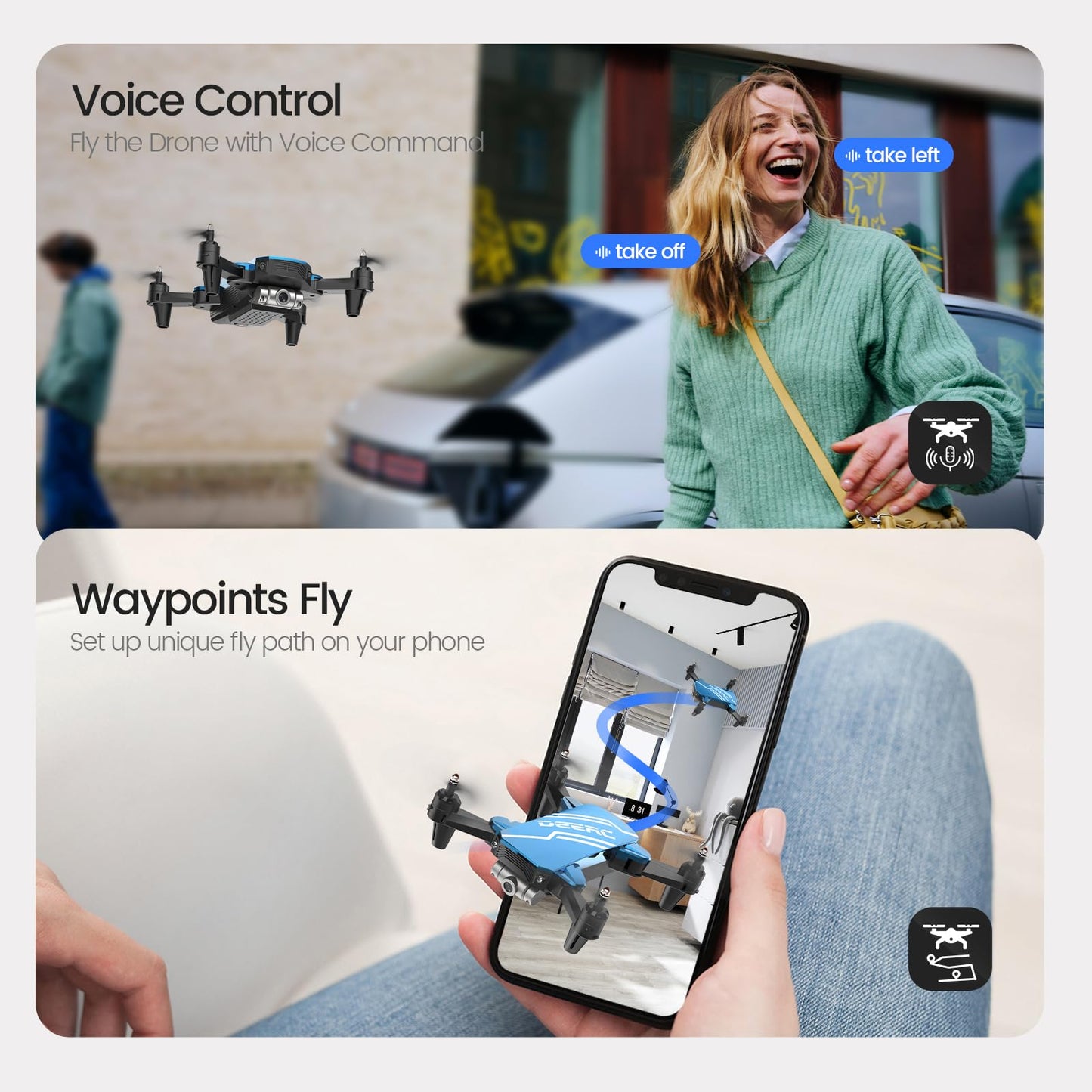 DEERC D20 Mini Drone for Kids with 720P HD FPV Camera Remote Control Toys Gifts for Boys Girls with Altitude Hold, Headless Mode, One Key Start Speed Adjustment, 3D Flips 2 Batteries, Blue
