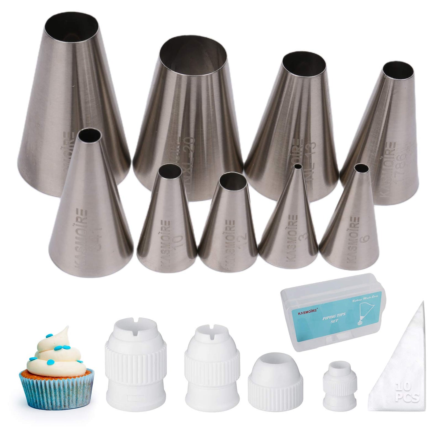 Kasmoire 9 Pcs Round Piping Tip,Macaron Piping Tip,Cake and Cookie Decorating Plain Tube Set