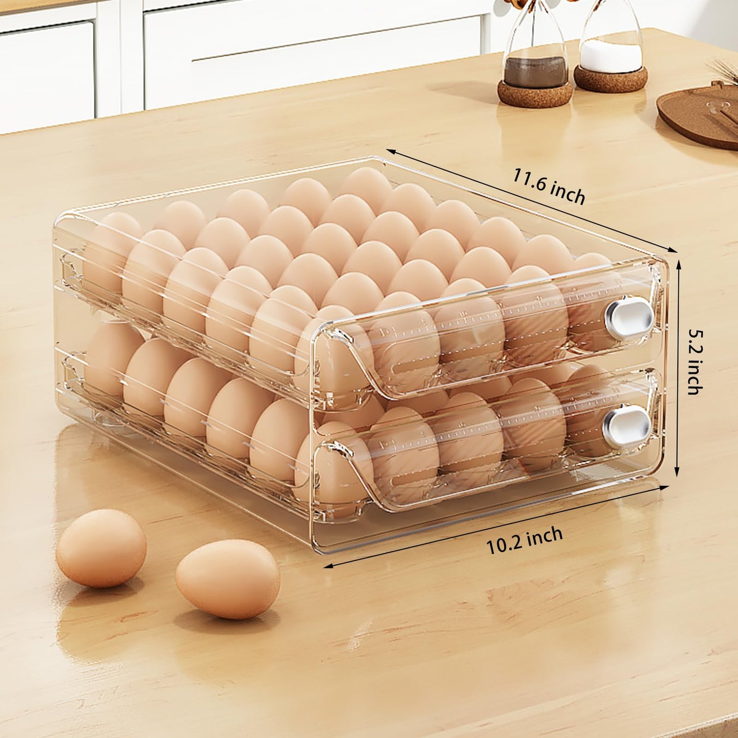 MSHOMELY 60 Egg Holder for Fridge, Egg Container for Refrigerator, Stackable Egg Storage Container, Egg Fresh Storage Box for Fridge, 2Layers Egg Tray, Clear Egg Organizer, BPA Free
