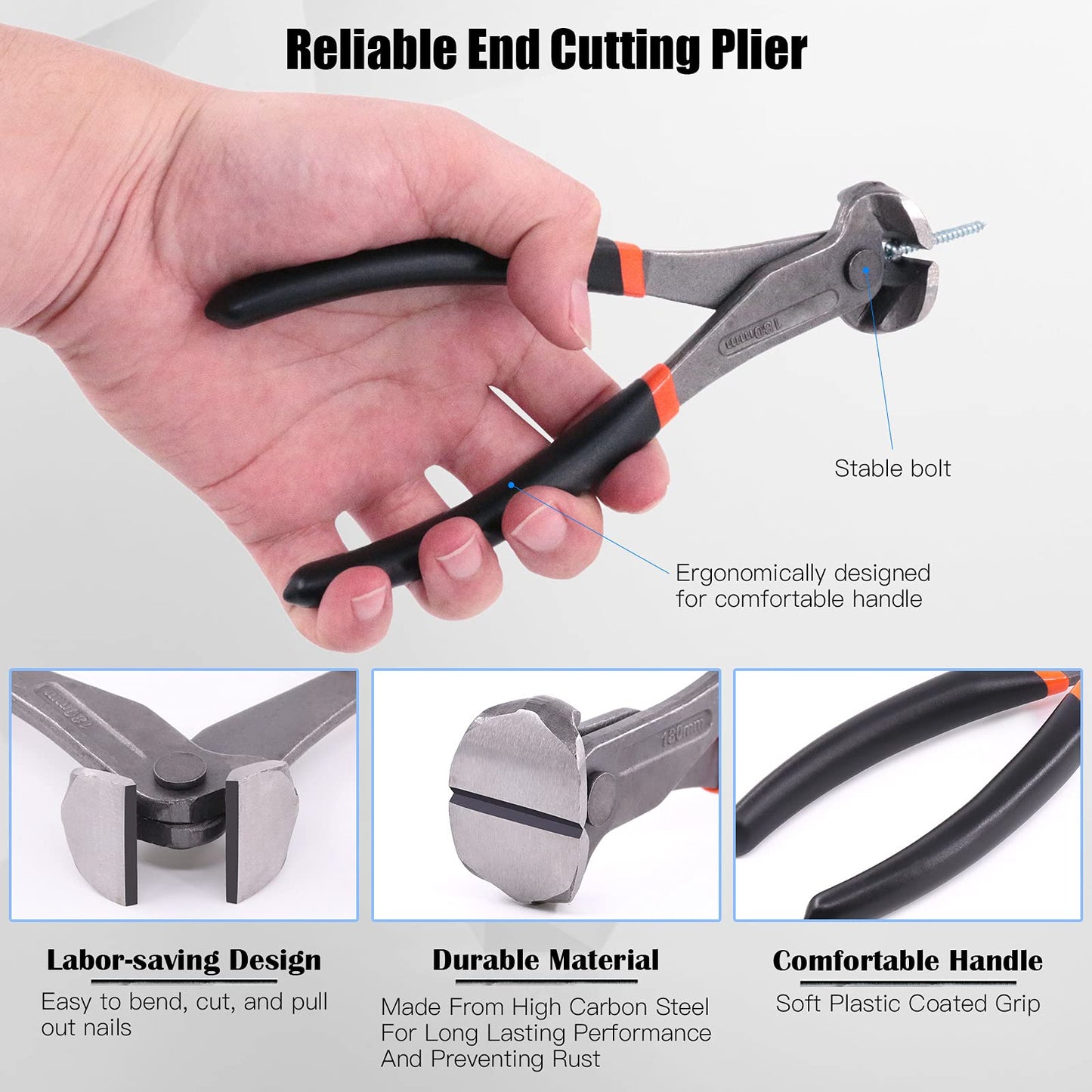 Glarks 4Pcs Nail Pullers Nail Remover Tool Set, Include 7'' End Cutting Plier, 4'' Bendable U Tip and V Tip Tack Puller, 6'' U Tip Tack Lifter for Cutting nails, Remove Nails, Nail Pulling