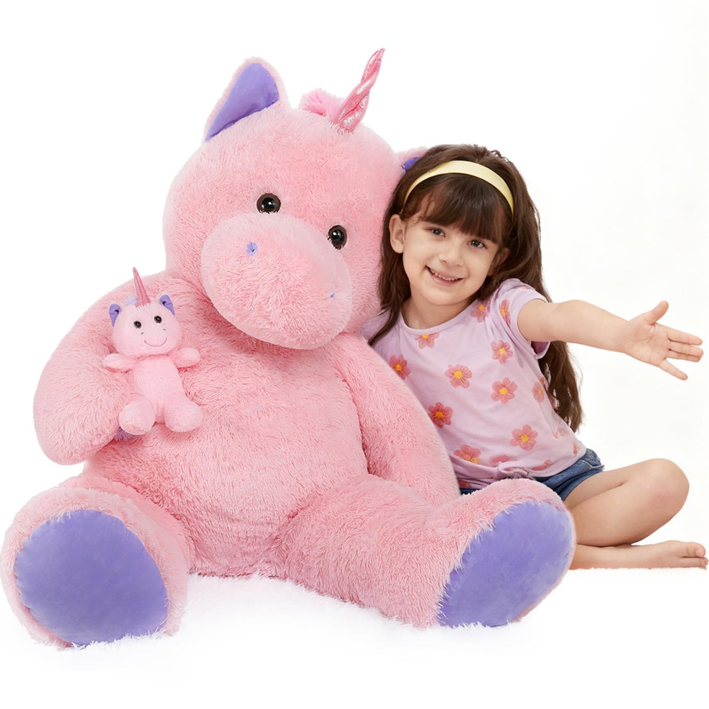 MorisMos Giant Pink Unicorn Stuffed Animal with Pony Plush Toy,39" Large Mama & Baby Stuffed Unicorn Toys Gift for Girl Boy Women Girlfriend,3ft Big Stuffed Animal for Baby Shower Birthday Party Decor