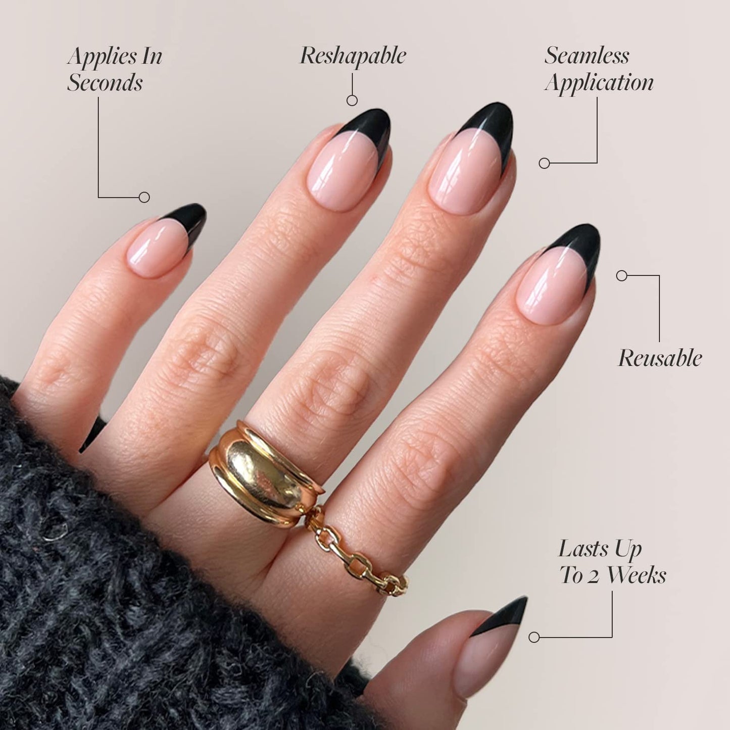Glamnetic Press-On Nails Bundle - Bare Bliss & Caviar | Medium Square Fake Nails, Nude Opaque Neutral | Short Almond Black French Tip False Nails | Durable, Salon-Quality Nail Kits