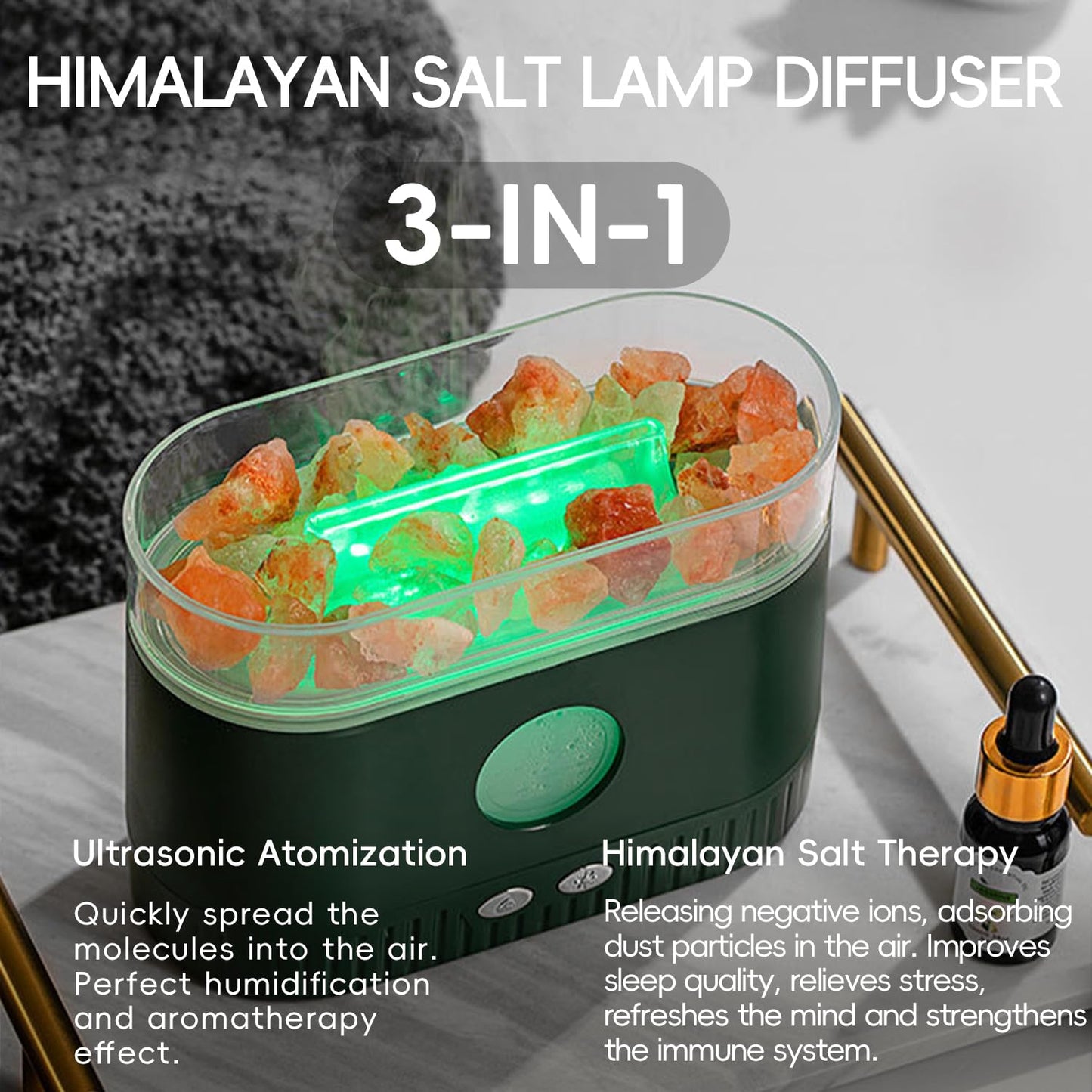 YALEDI Aromatherapy Essential Oil Diffuser, 3-in-1 Himalayan Salt Lamp Diffuser with 7 Color Lights, 200ml Ultrasonic Cool Mist Humidifier for Home Bedroom Yoga, Himalayan Pink Salt Therapy (Black)