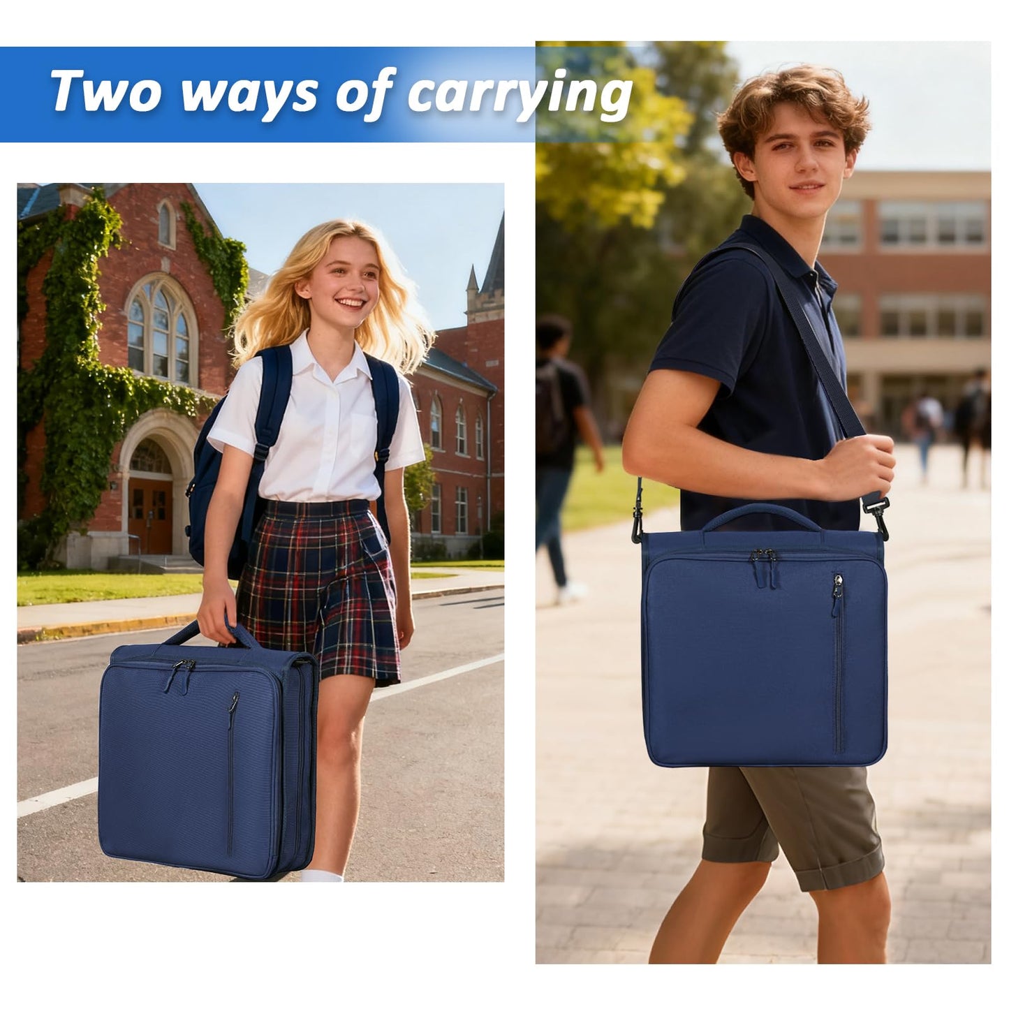 2 Inch 3 Ring Zipper Binder with Multi-Pocket, 6-Tab Expandable File Folder, Fits 14” Laptop, Zipper Bag Fits 500 Sheet Capacity with Handle & Shoulder Strap(Blue)