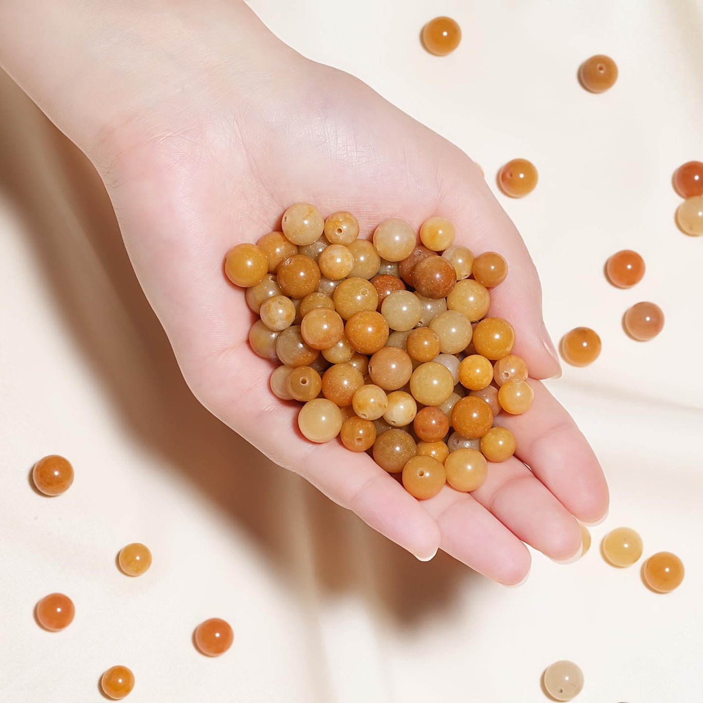 10mm Natural Yellow Jade Gemstone Beads Polished Round Smooth Stone Beads for Bracelets Jewelry Making 15inch Loose Beads