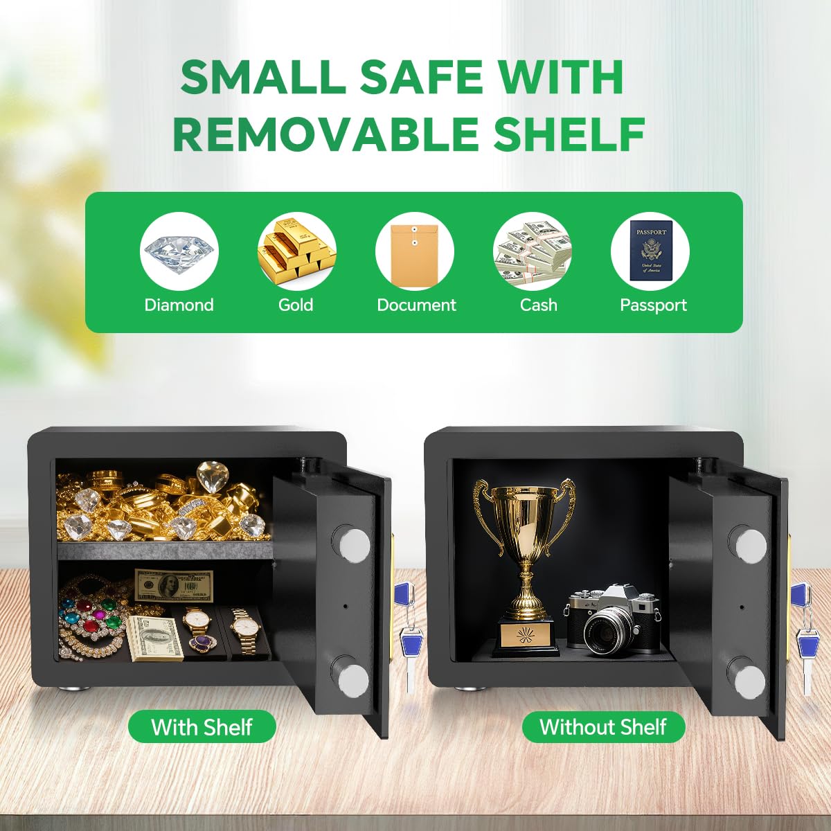 Safe Box with Digital Keypad & Alarm System - Electronic Lock Box for Jewelry Cash with Adjustable Shelves - Includes LED Light & Fireproof and Waterproof Bag(0.8/1.0/1.3/1.53/2.5Cuft)