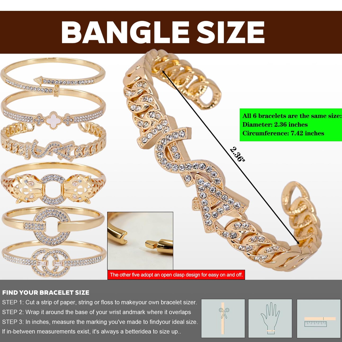 6PCS Gold Bangle Bracelet Set for Women, Light Luxury High-End Designer Style, Zinc Alloy with Cubic Zirconia, Stackable, Ideal Gift for Birthday Christmas Valentine's Day Mother's Day