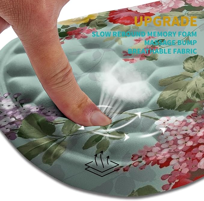 Hokafenle Ergonomic Mouse Pad Wrist Support, Wrist Rest Mousepad for Carpal Tunnel Pain Relief with Integrated Memory Foam Slope Massage Bulge (11.8x7.9 inch,Graceful Peony