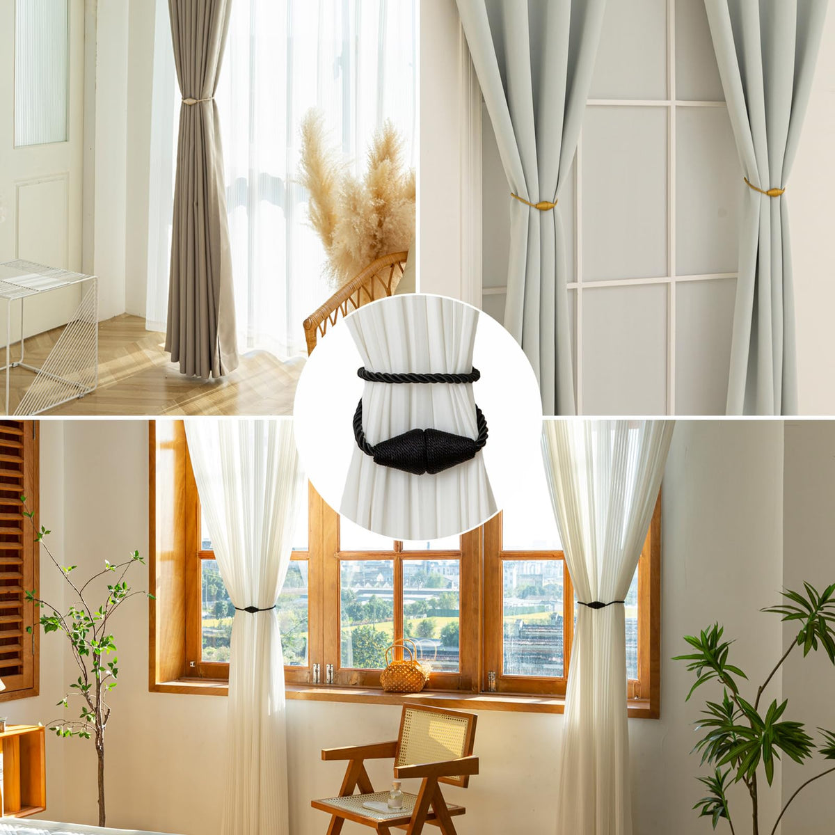Magnetic Curtain Tiebacks 2 Pack Outdoor Rope Curtain Tie Backs Decorative Window Treatment Holdbacks for Home Decorative Curtain