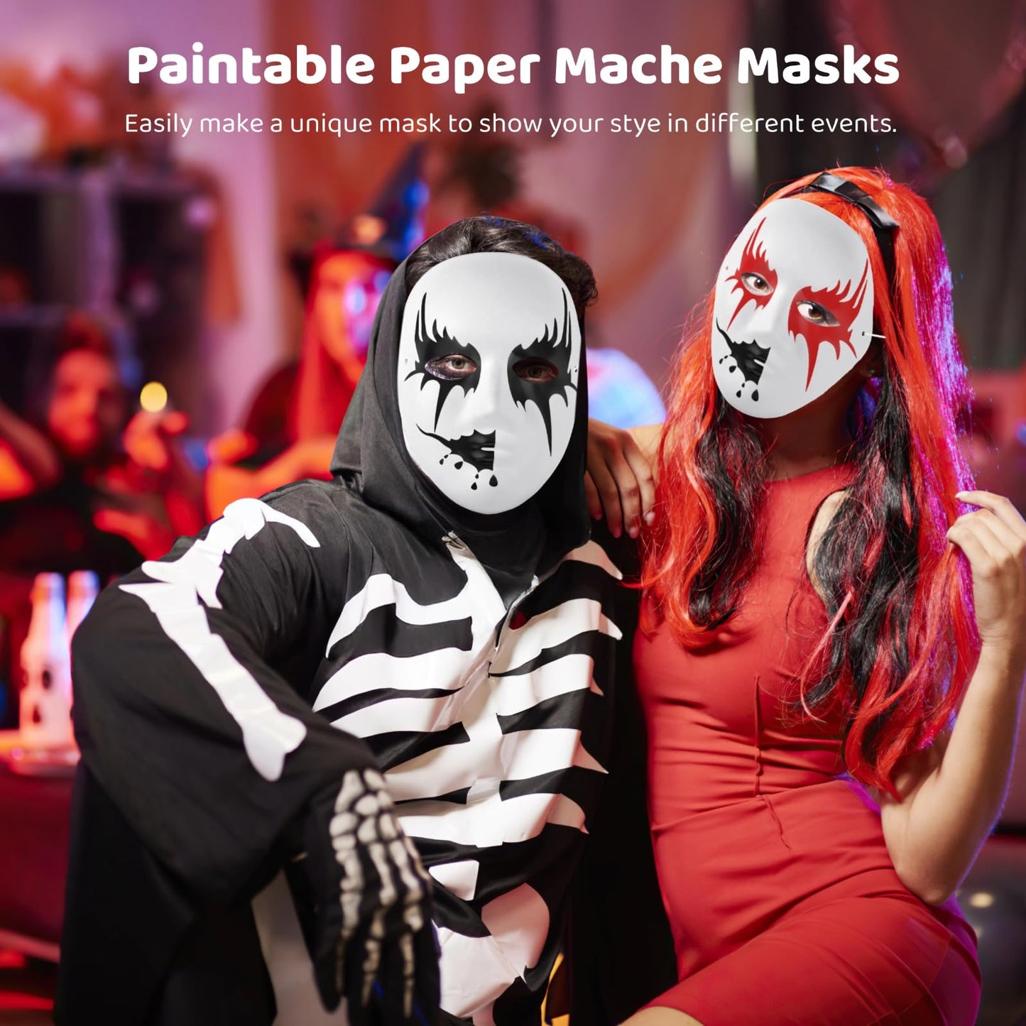 50 Pcs Paper Mache Masks, DIY Blank White Masks, Full Face Set with 5 Paint Sets & Palettes, 25 Male & 25 Female Paintable Masks for Halloween, Masquerade, Craft Projects