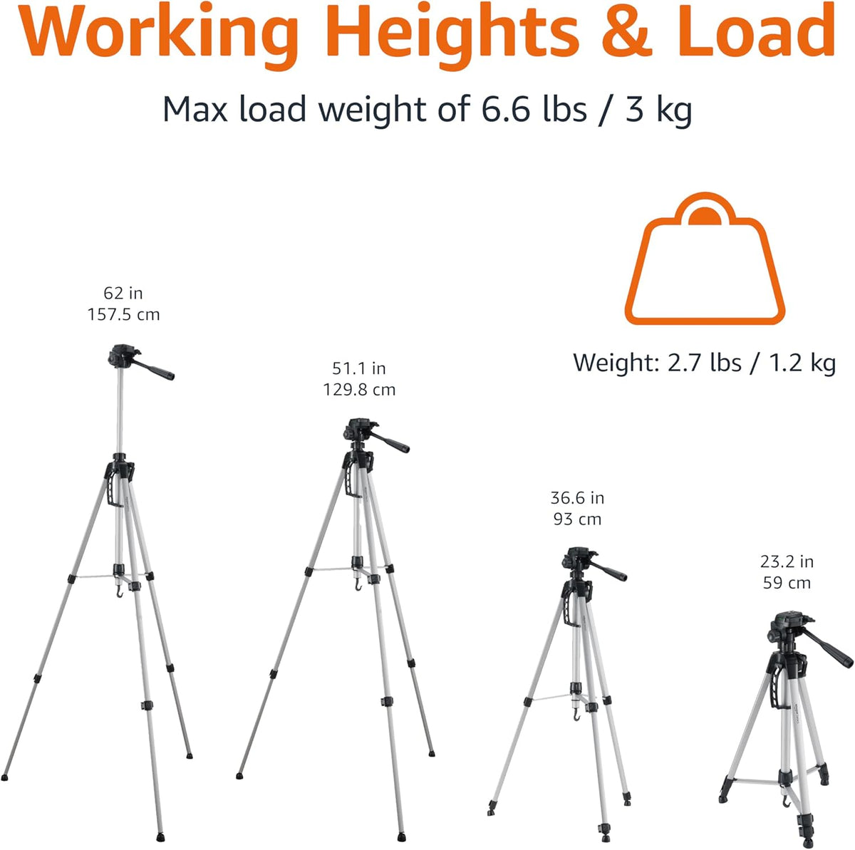 Amazon Basics 60 inch Lightweight Tripod with Bag, Black