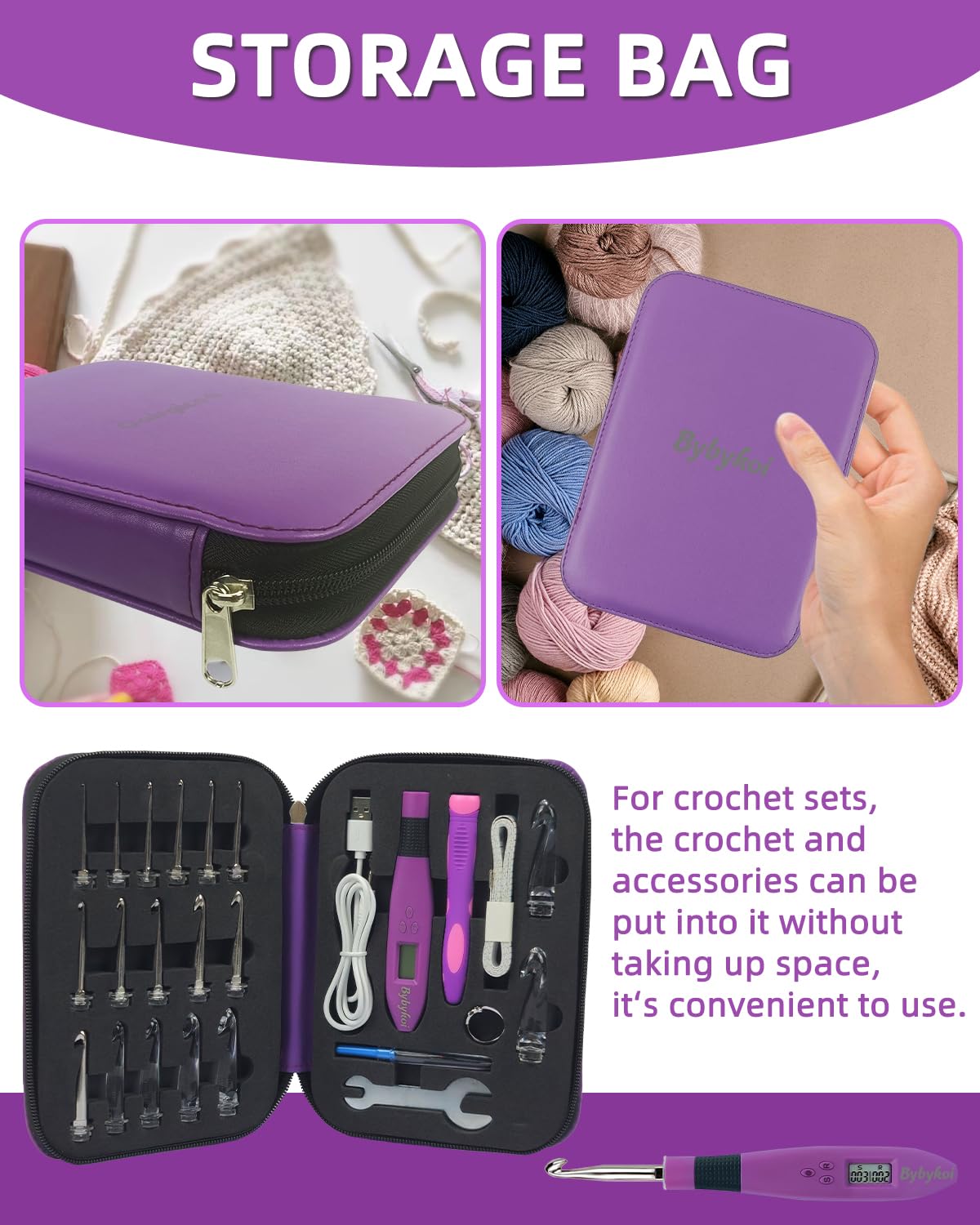 Light Up Crochet Hooks Set-18 Sizes Digital Crochet Hook with Counter 2.0~14.0mm, Ergonomic Lighted Crochet Hooks for Stitch & Row Counting