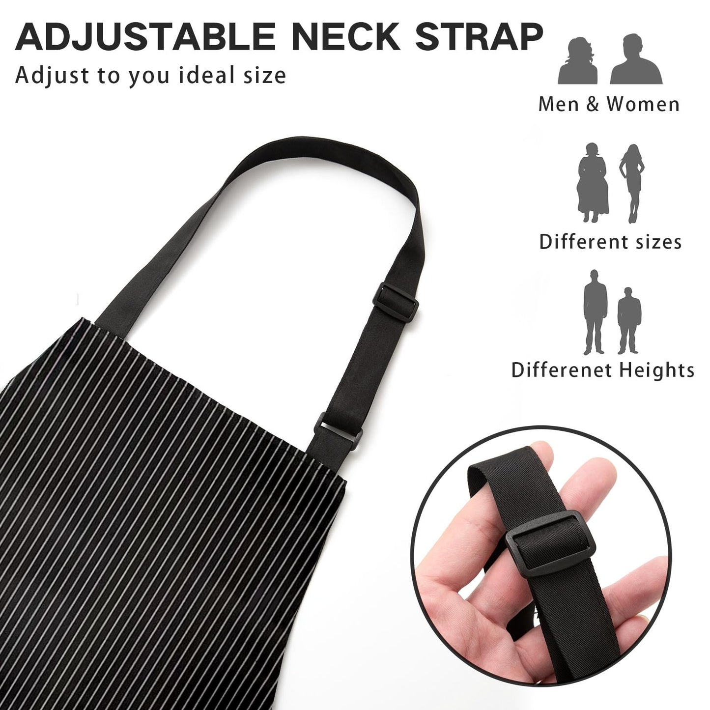 BeLuyi 2 Pack Adjustable Bib Apron with 2 Pockets Chef Cooking Kitchen Restaurant Aprons for Women Men (Black Pinstripe)