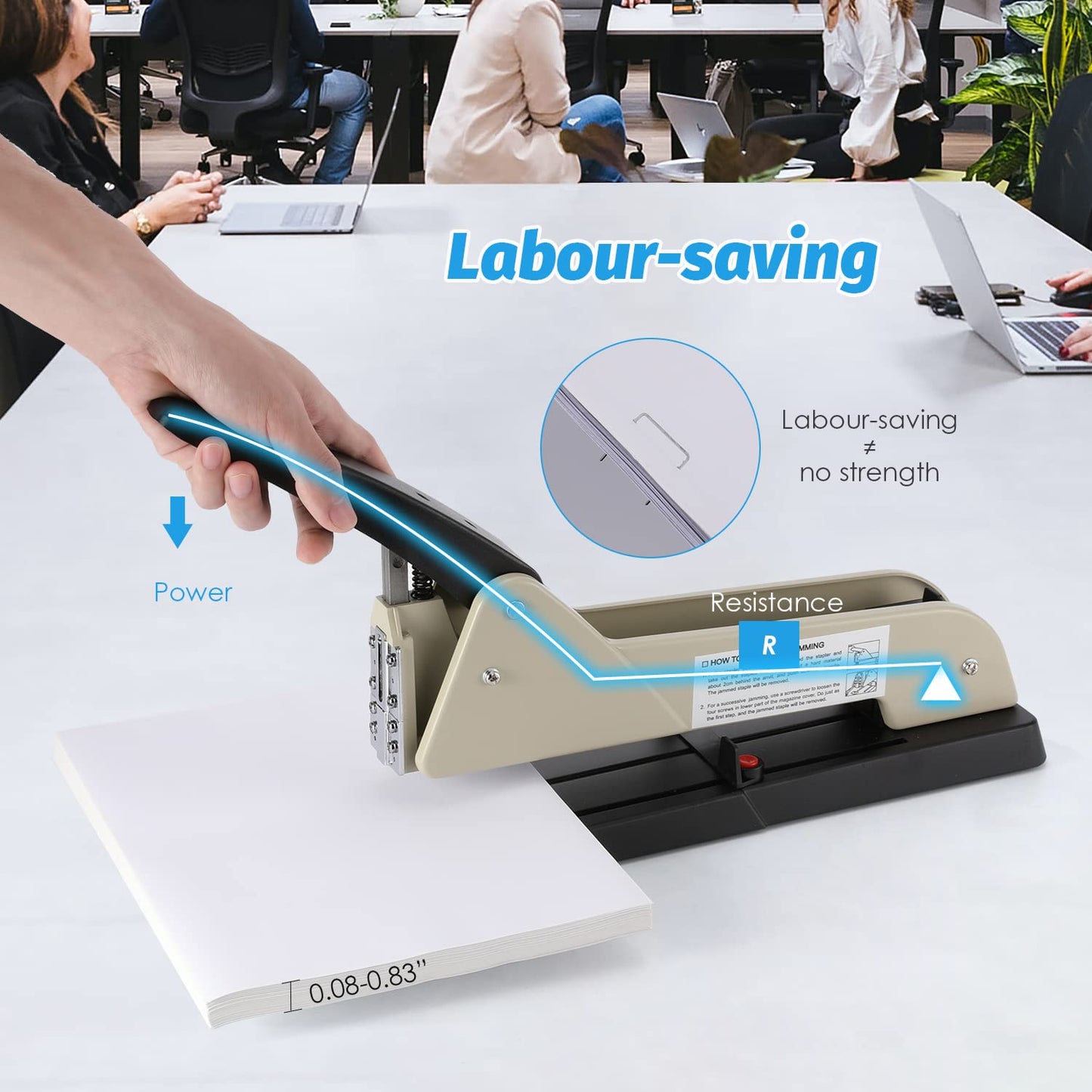 Frifreego Long Reach Stapler, Heavy Duty Long Arm Stapler, 200 Sheets Capacity, 4000 Staples Gift, 9.84” Adjustable Stapling Depth Suitable for Booklets & Office Document, Fixable Paper Guide