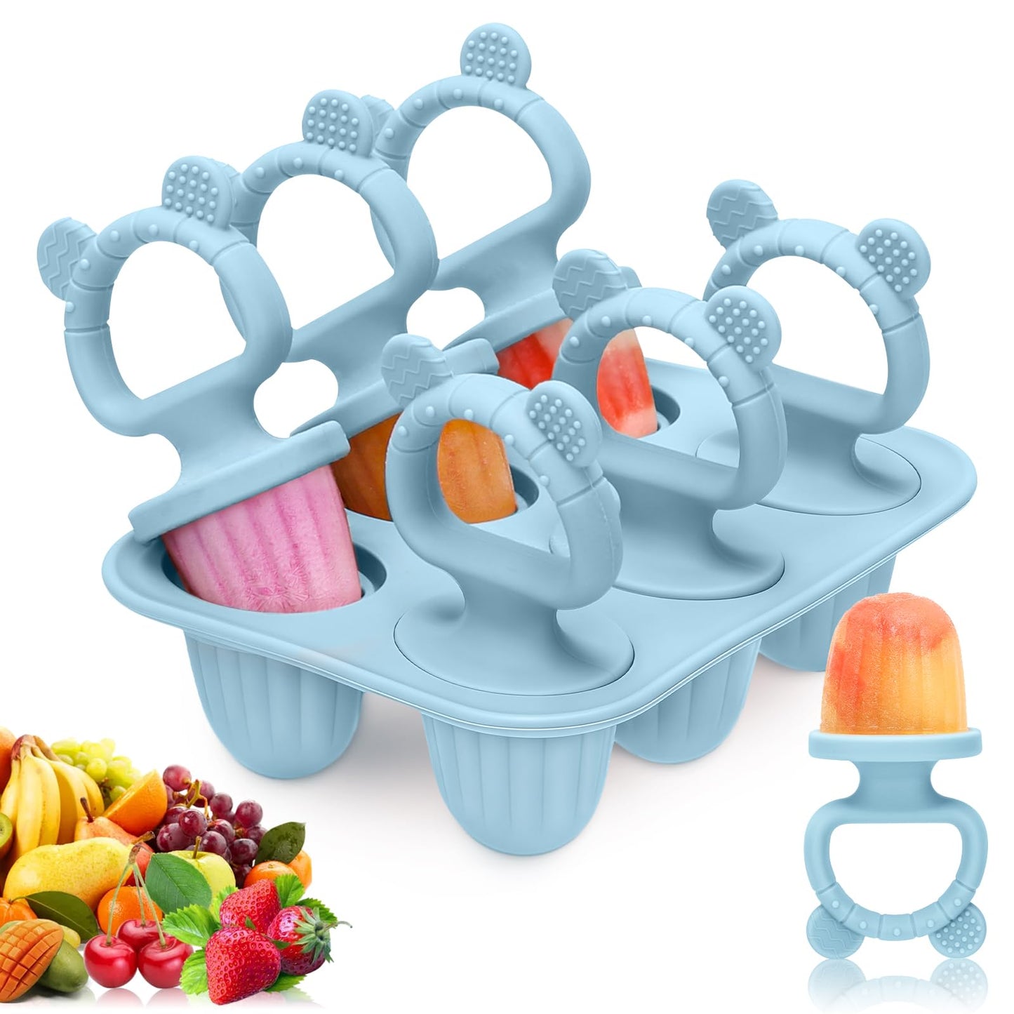 Silicone Baby Popsicle Molds with Sticks, Mini Popsicles Molds for Babies Breastmilk Popsicle Molds for Teething Relief, Frozen Treats Maker Popsicle Maker Ice Pop Mold for Toddlers Kids(Blue)