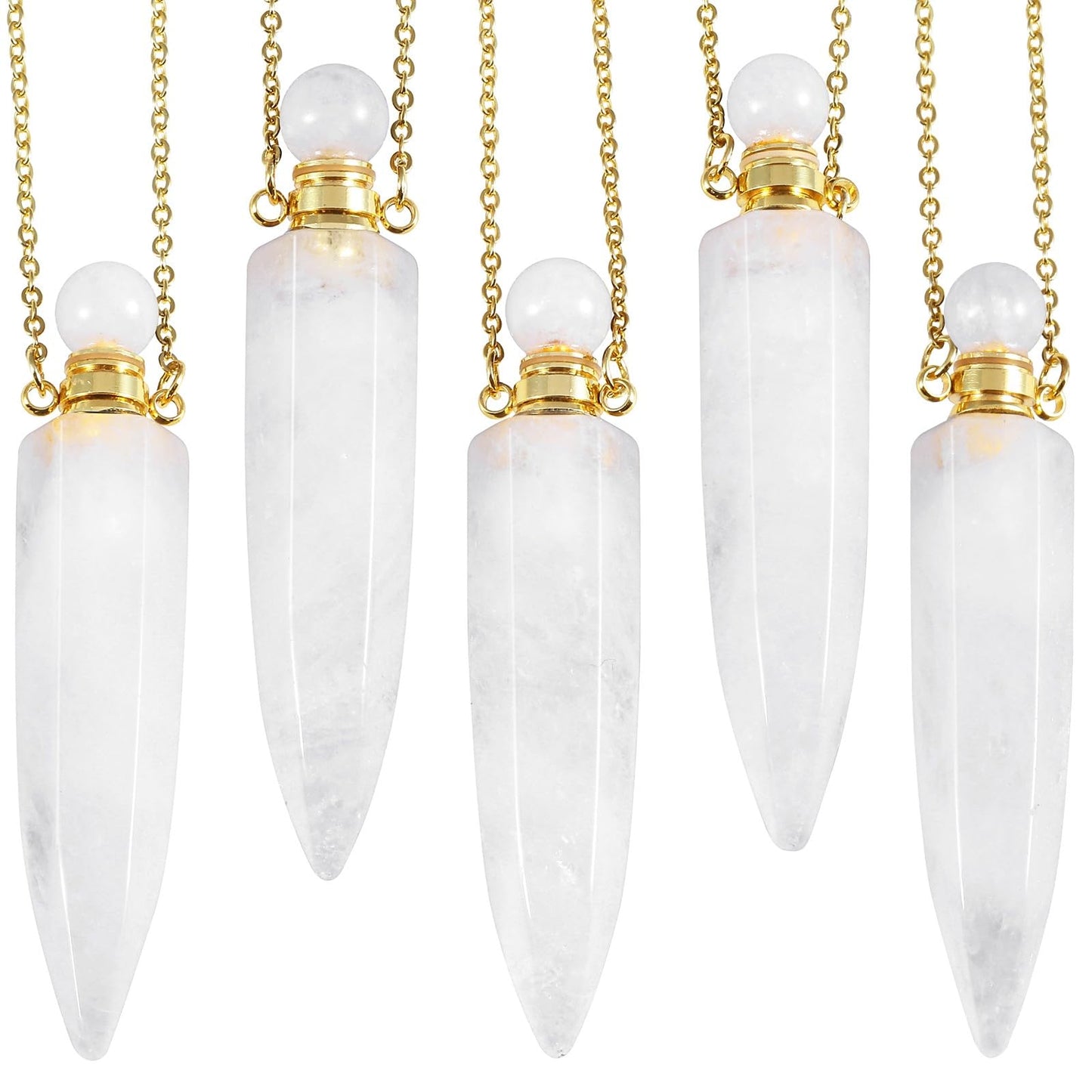 SUNYIK Crystal Essential Oil Diffuser Pendant Necklace for Women Men Polished Stone Point Perfume Bottle Pendant with Chain 18", Rock Quartz