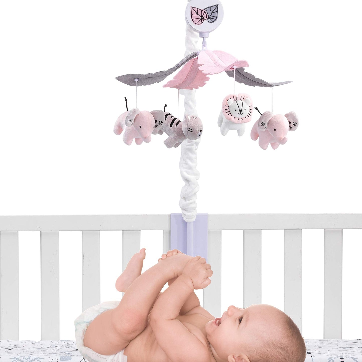 Lambs & Ivy Happy Jungle Musical Baby Crib Mobile Safari Animals Soother Toy