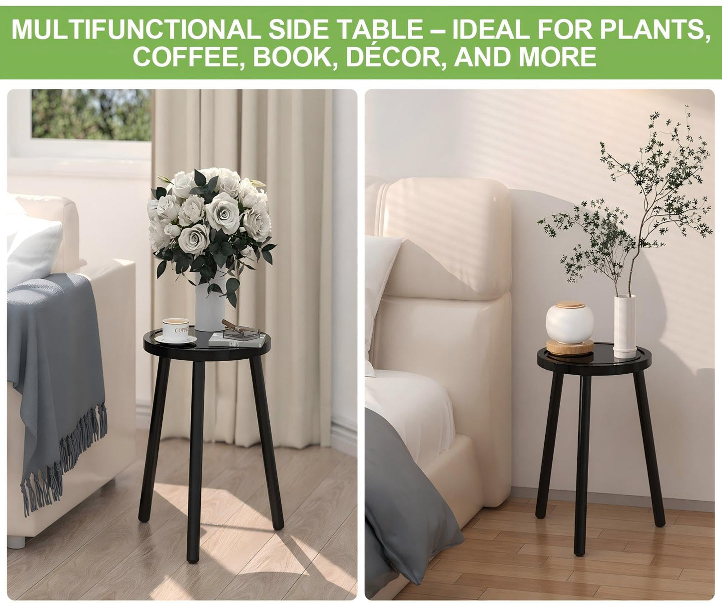 Vecxoty 2-Pack Wood Plant Stands Indoor, 16.7" Tall Plant Stand Outdoor Mid-Century Plant Stool, Single Plant Table Modern Small Round Side/End Table for Living Room, Balcony, Office(Black)